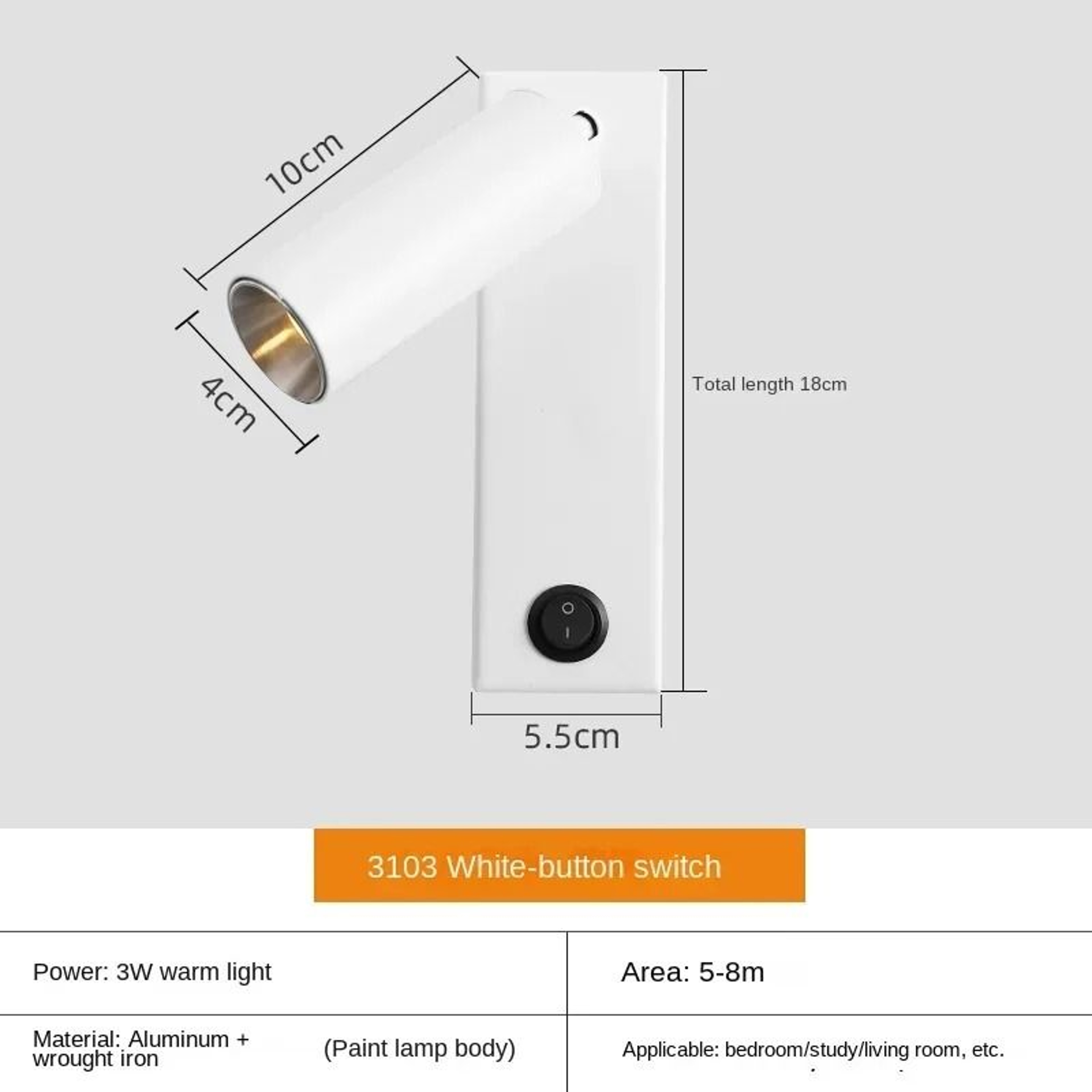 LED Bedside Wall Mounted Reading Light With USB Charging Port And Rotatable Spotlight 7