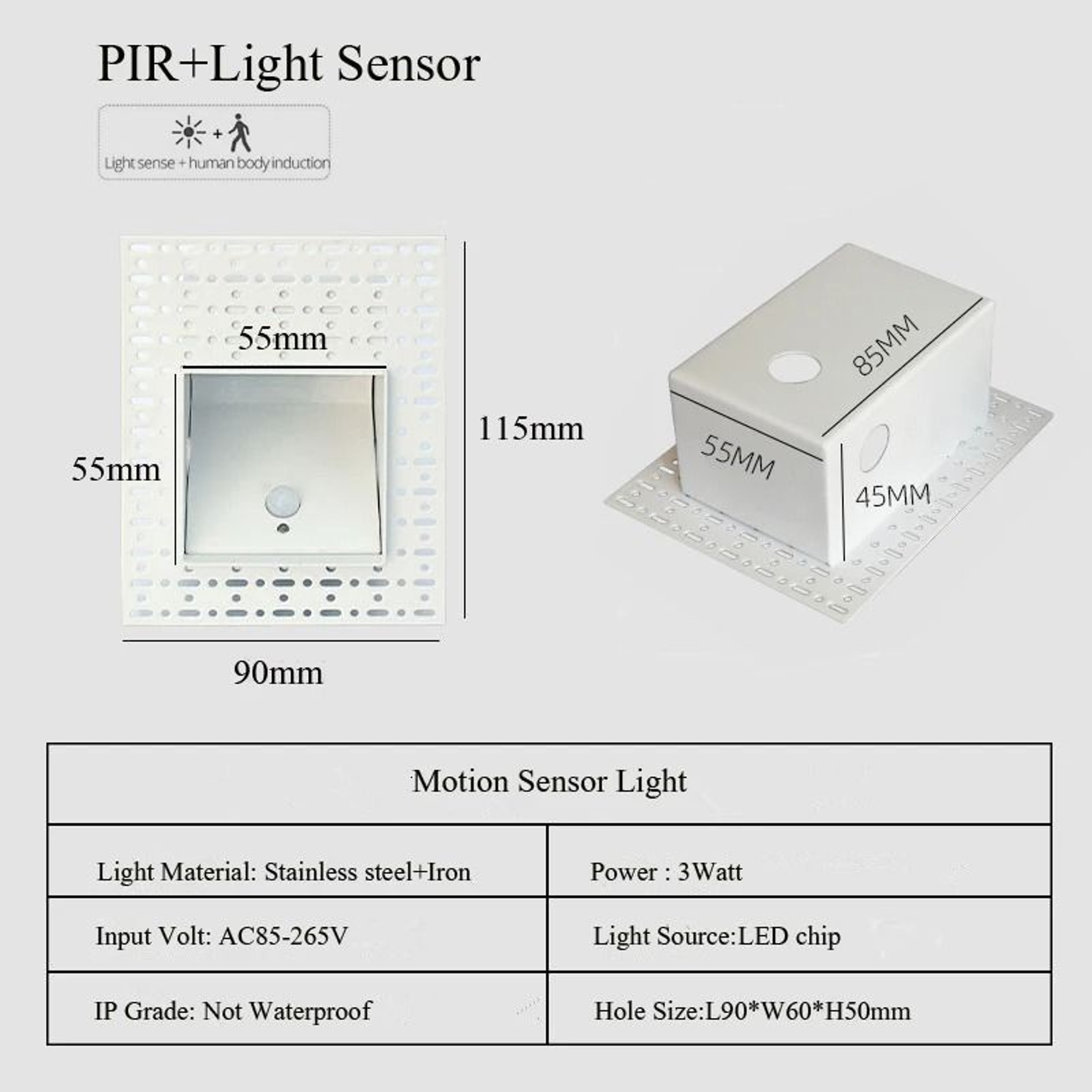 Embedded PIR Motion Sensor LED Step Light For Staircase  Corridor 8