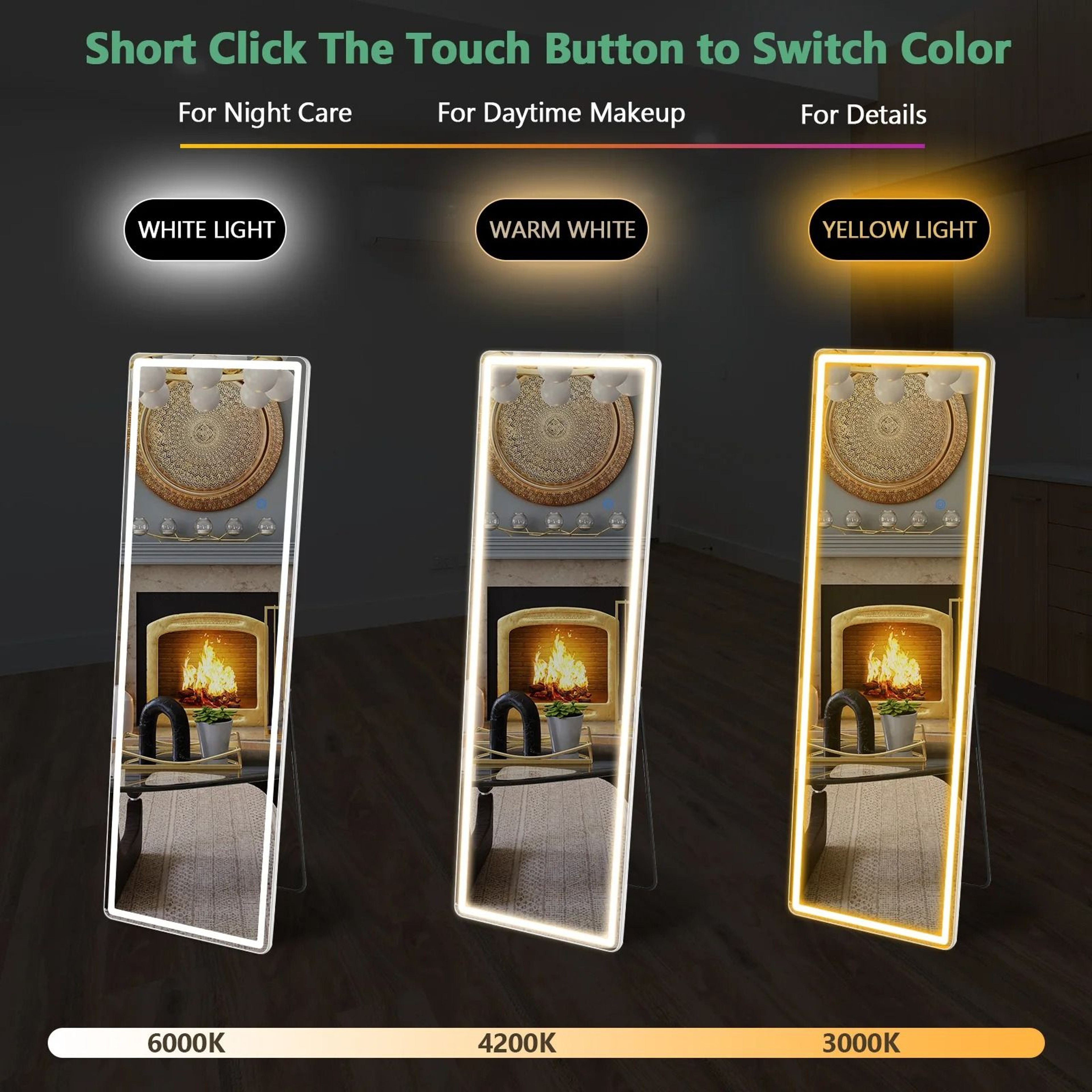 JHK 64x21 Inch LED Full Length Mirror With Stand  Aluminum Frame 2