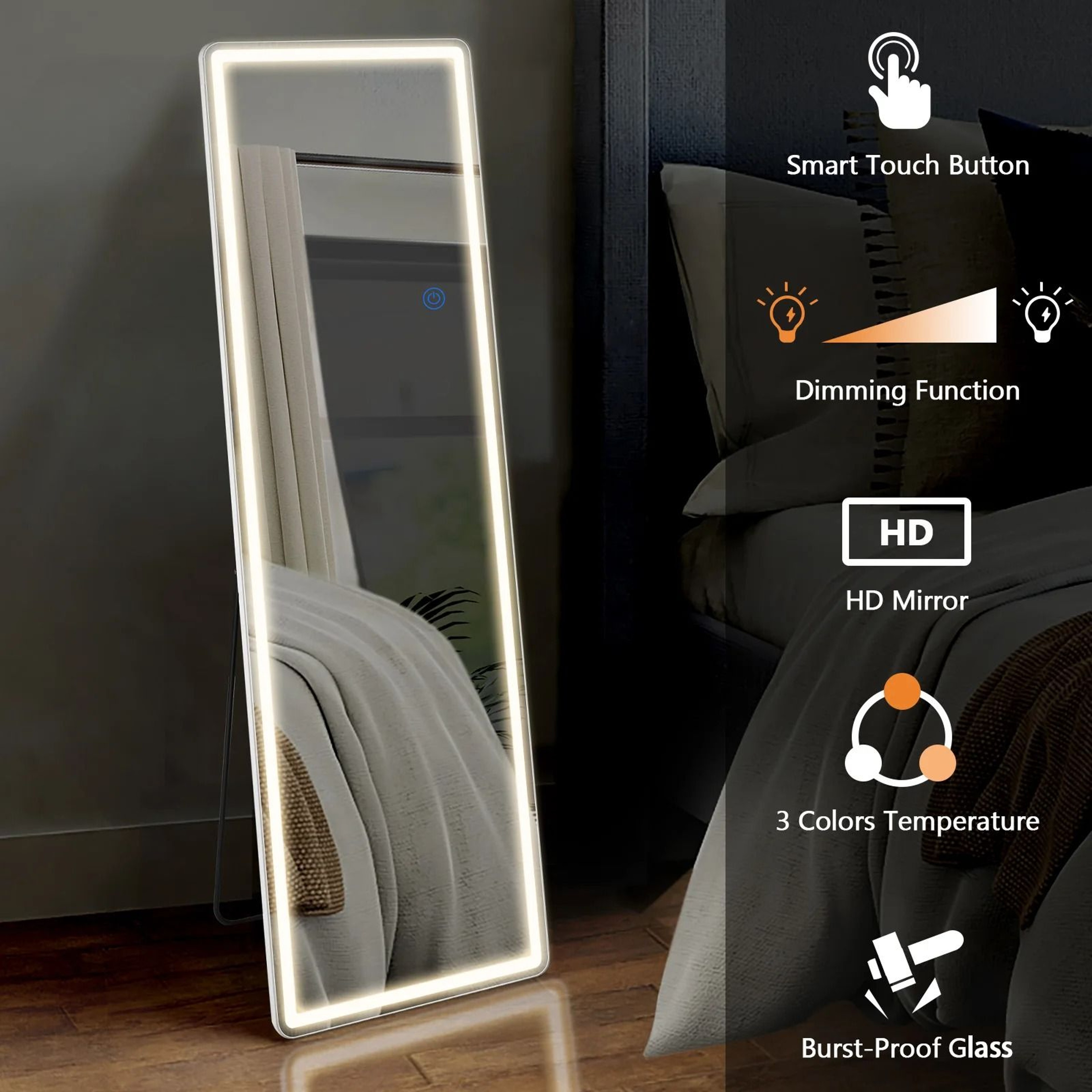 JHK 64x21 Inch LED Full Length Mirror With Stand  Aluminum Frame 4