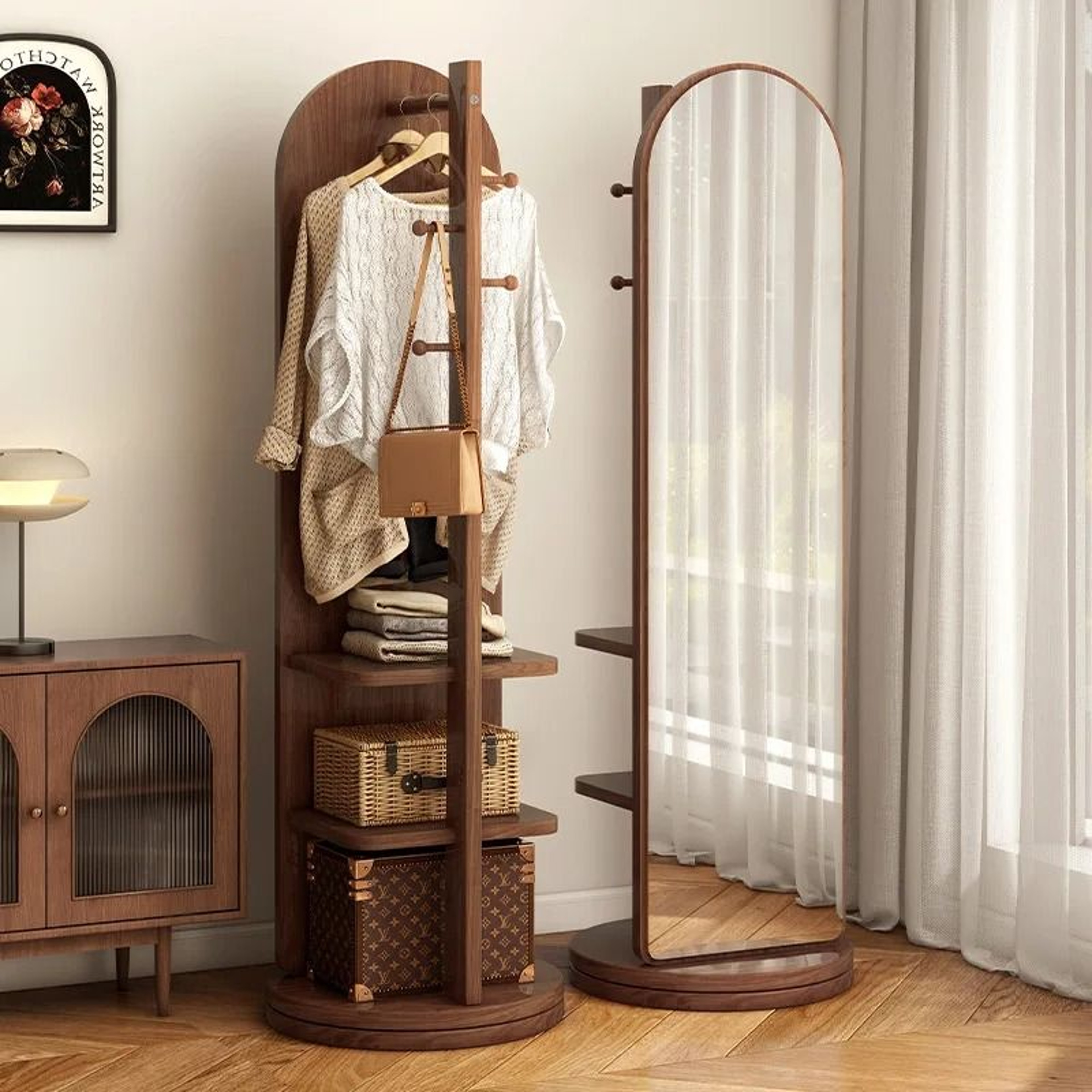 MultiFunction Rotating FullLength Floor Mirror With BuiltIn Coat Rack 2