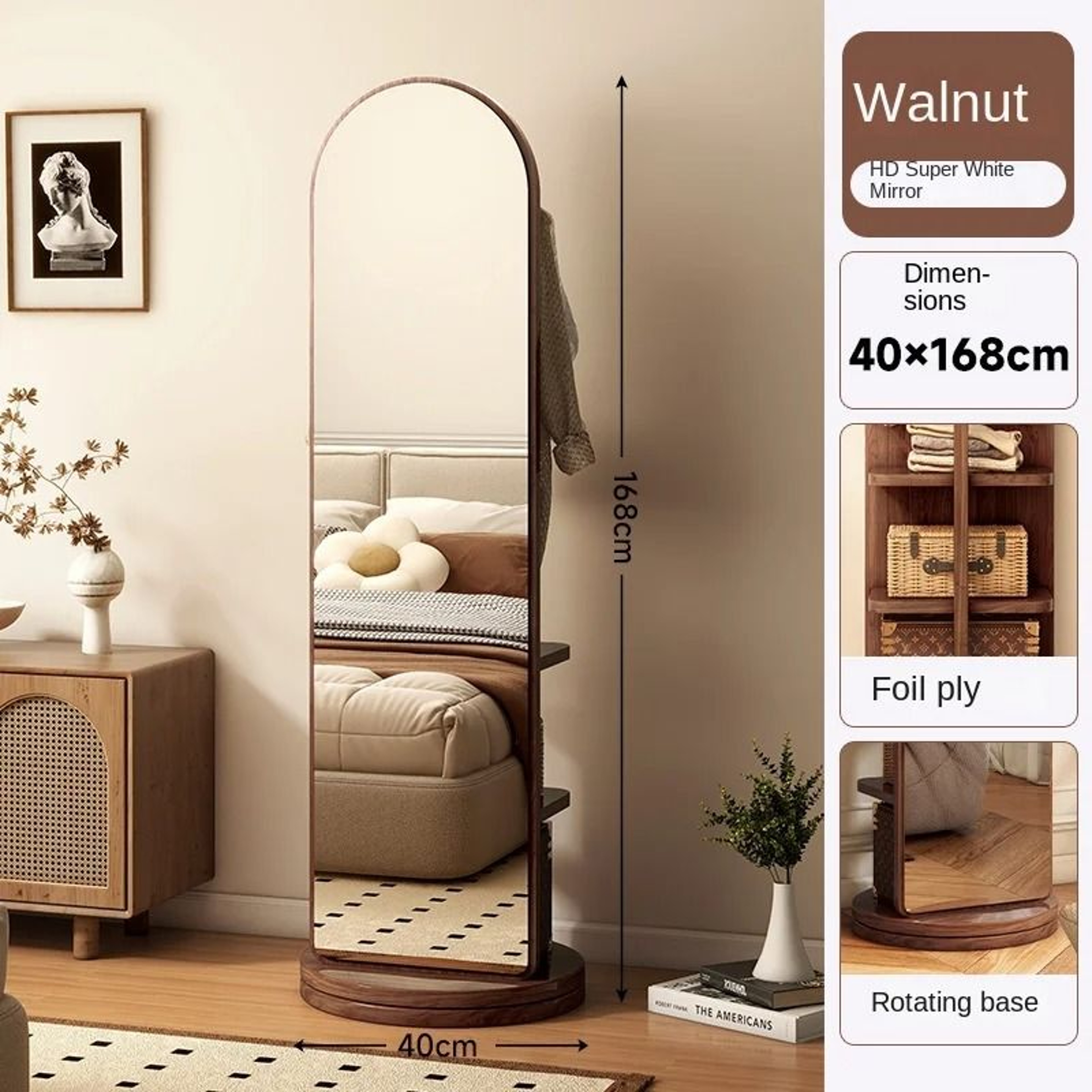 MultiFunction Rotating FullLength Floor Mirror With BuiltIn Coat Rack 7