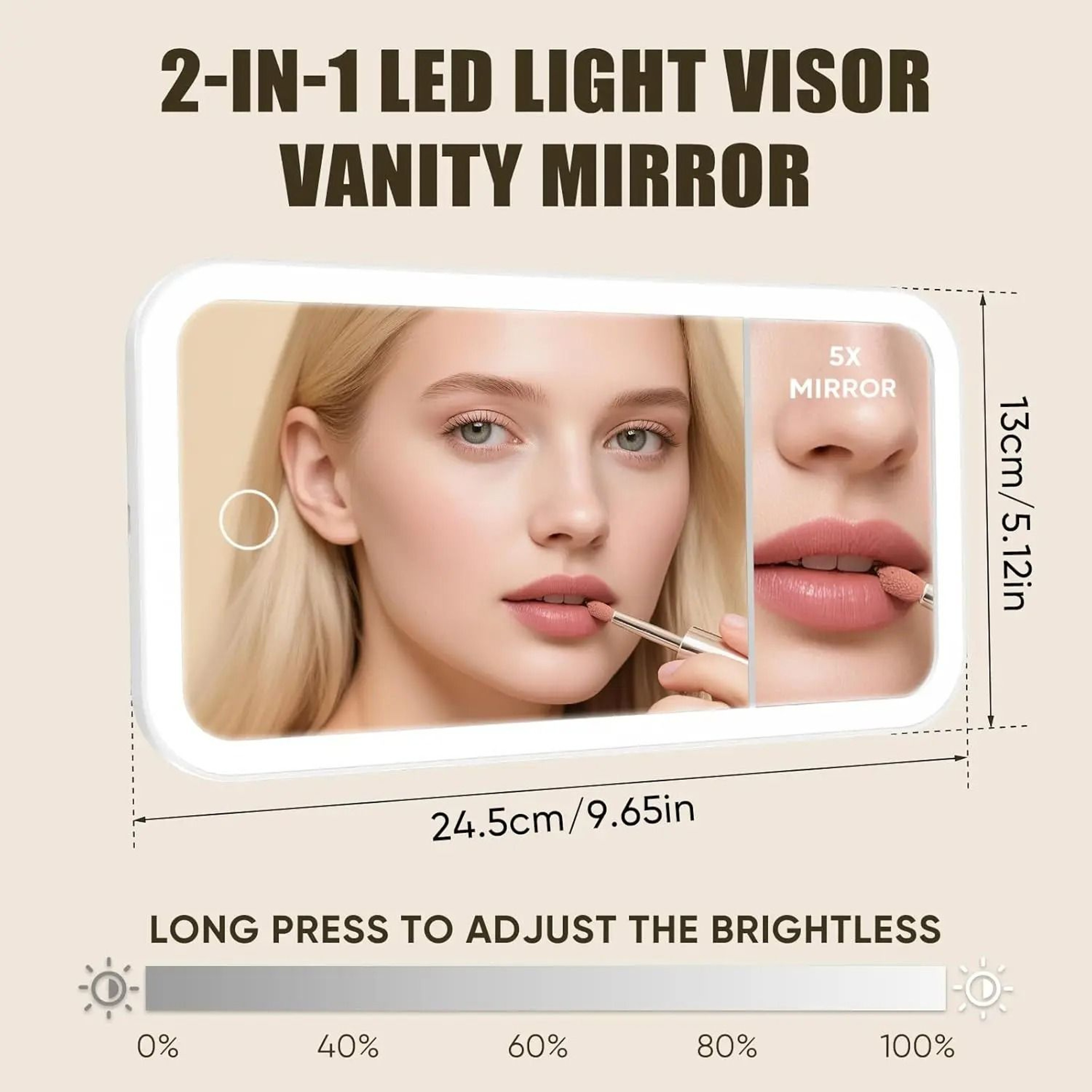 Car Vanity LED Makeup Mirror With Dimmable Touch Control  5X Magnification 2