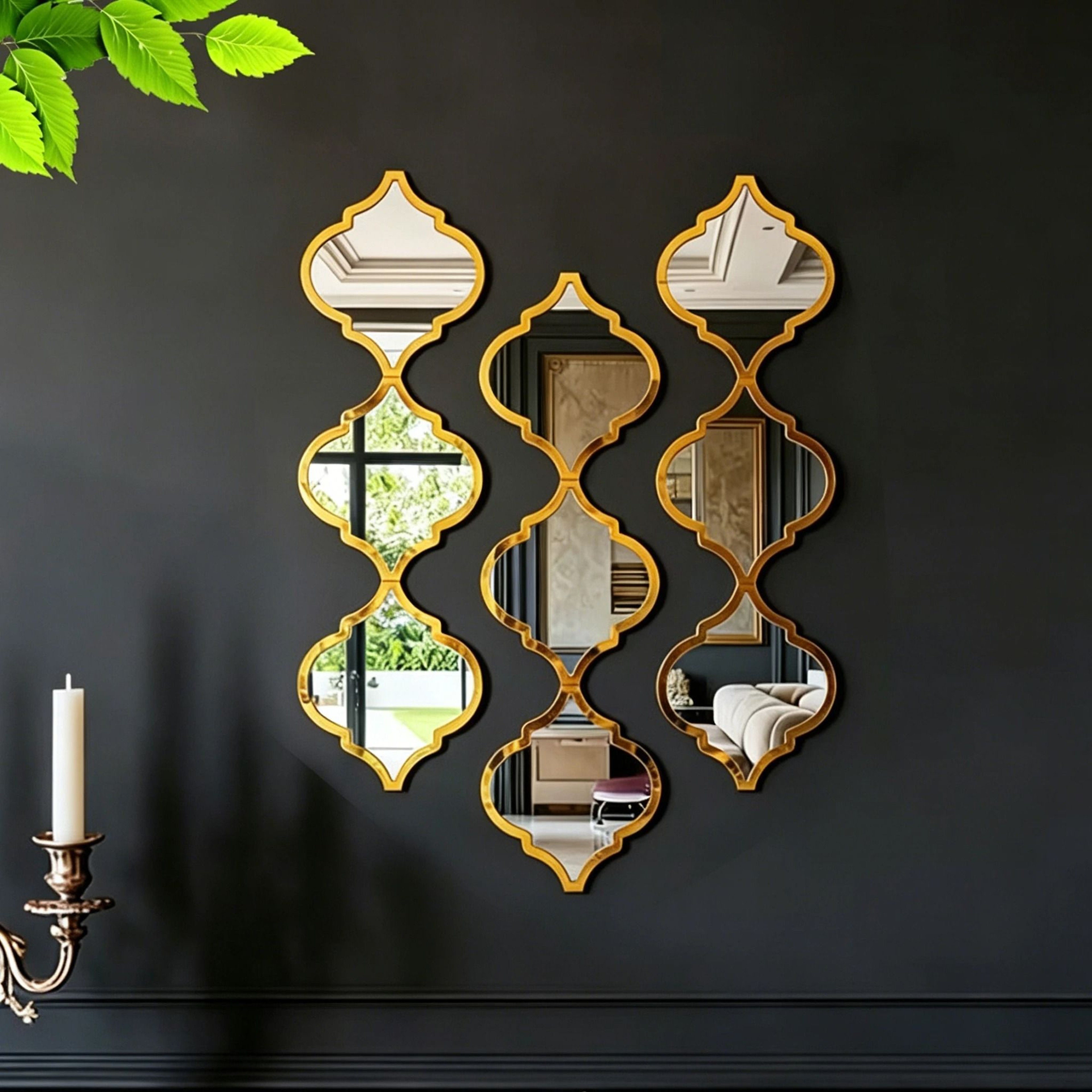 12Piece Moroccan Gold Wall Mirror Set  Vintage Arabesque Decorative Accent Mirrors 0