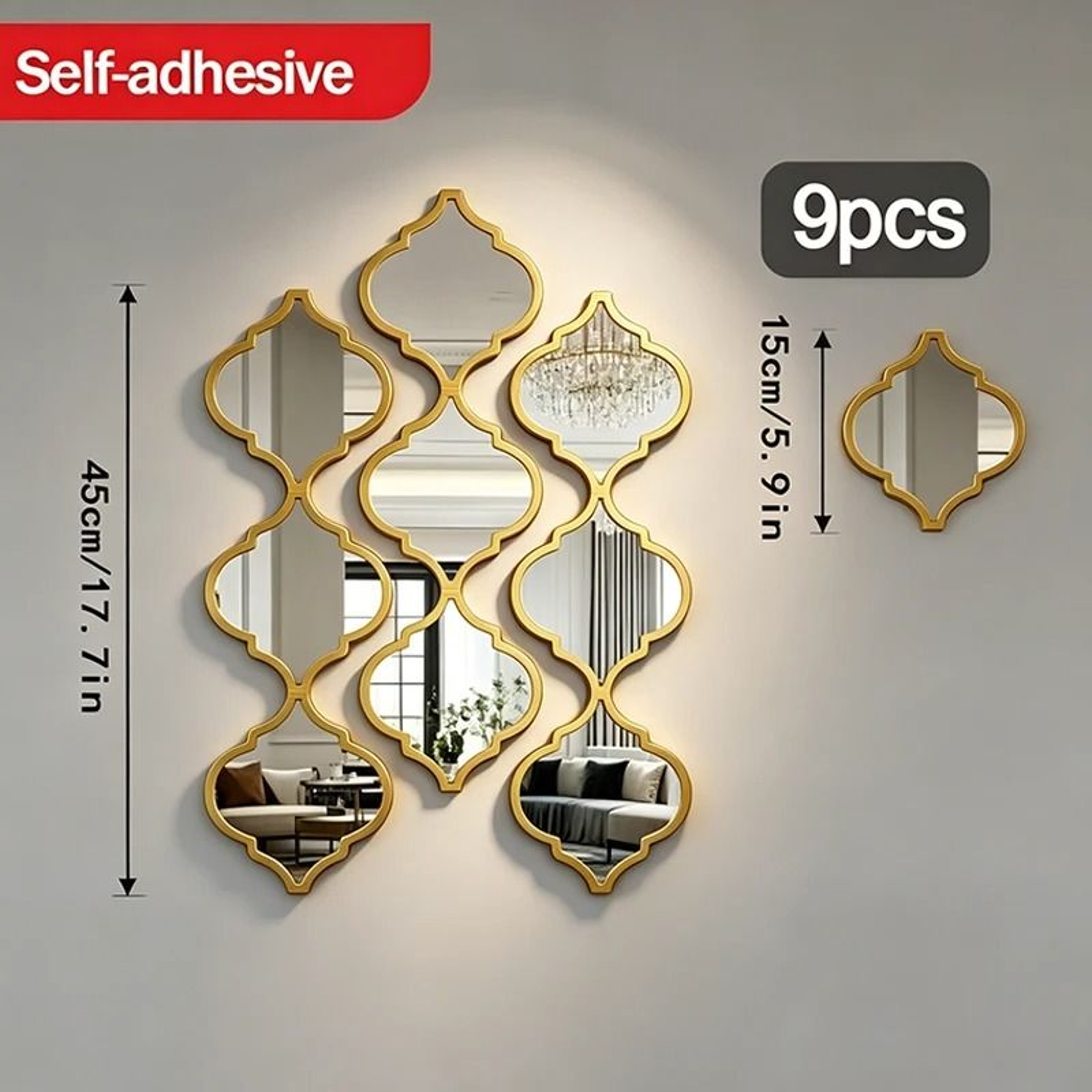 12Piece Moroccan Gold Wall Mirror Set  Vintage Arabesque Decorative Accent Mirrors 3