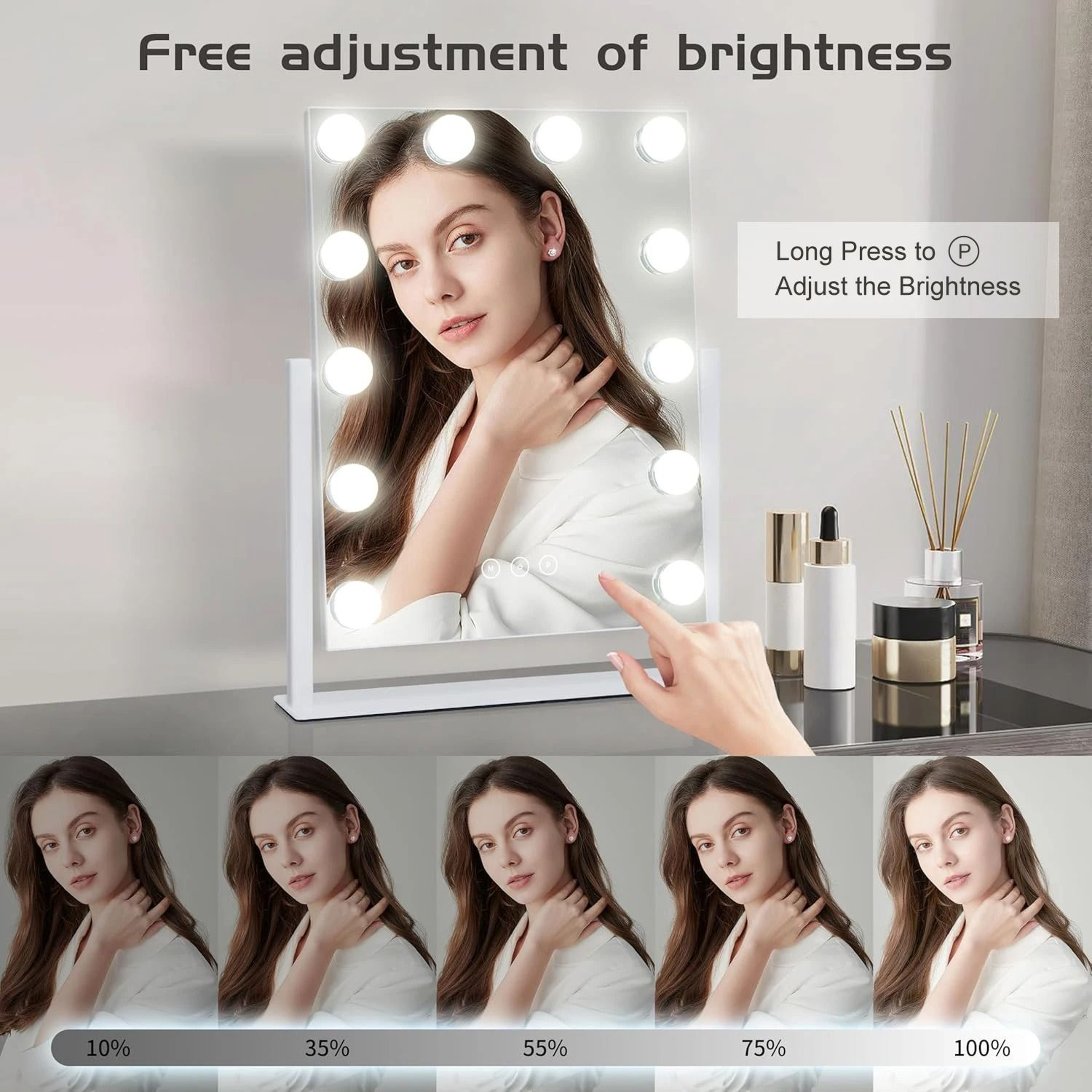 Hollywood Style Vanity Makeup Mirror With 12 Dimmable LED Bulbs  10X Magnification 4