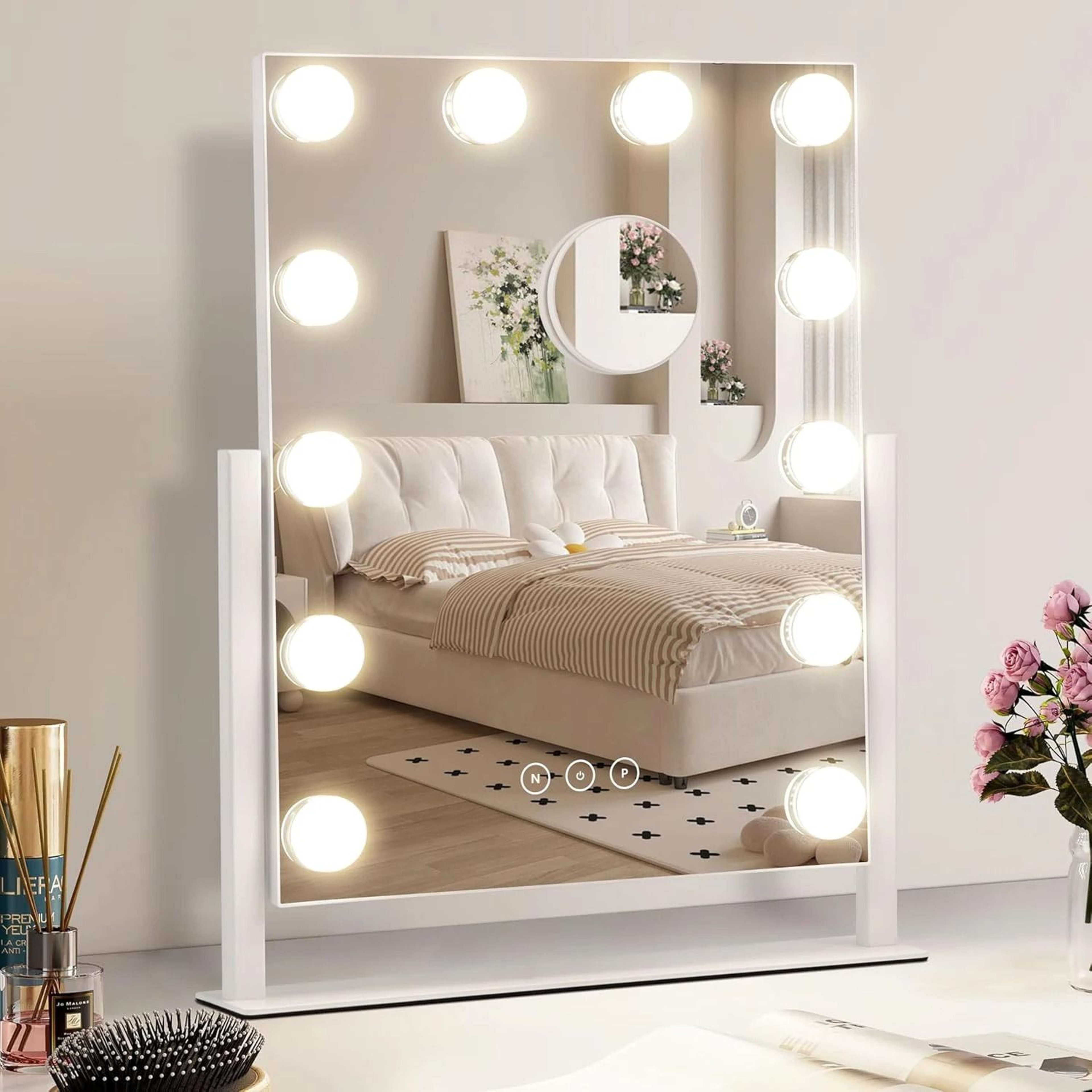 Hollywood Style Vanity Makeup Mirror With 12 Dimmable LED Bulbs  10X Magnification 0