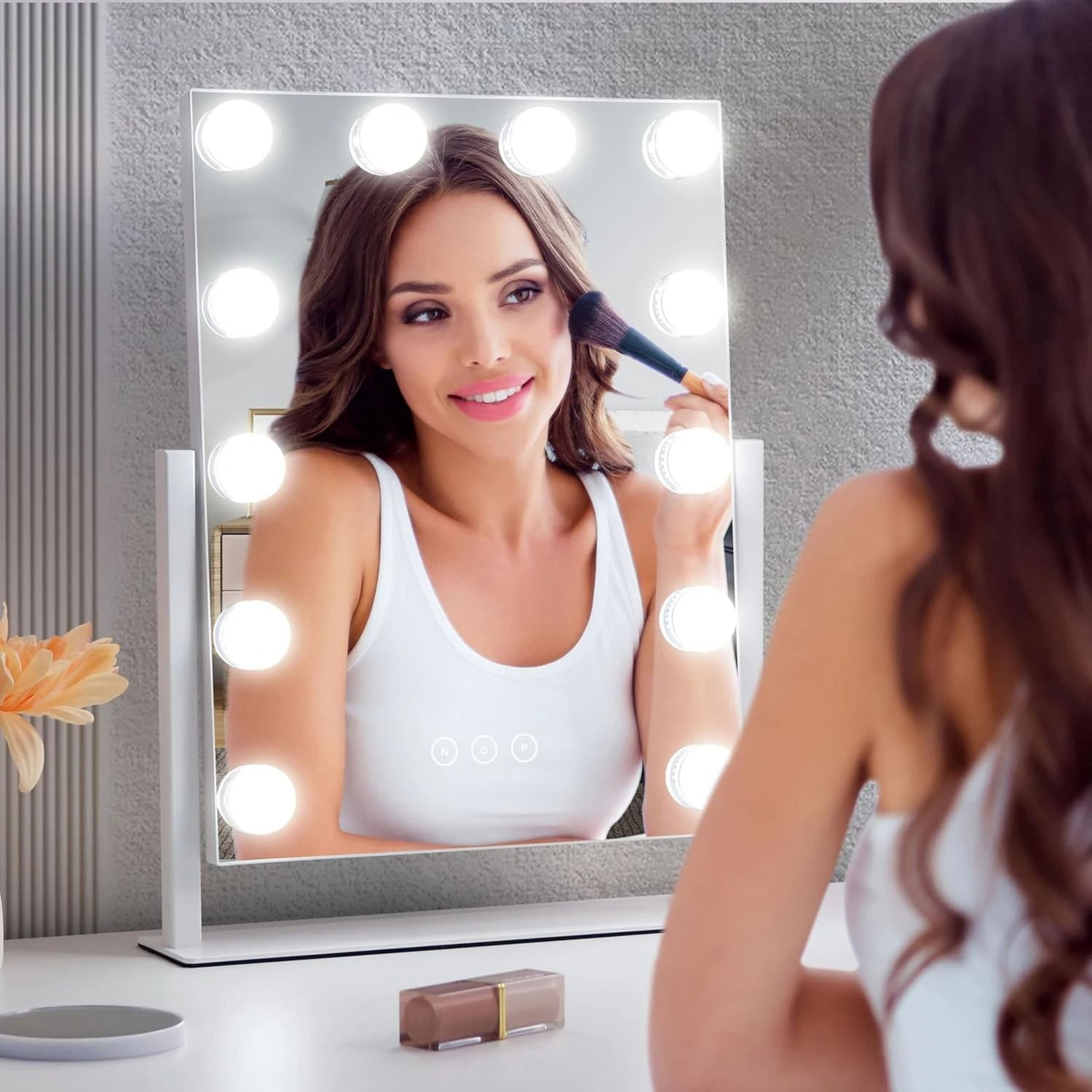 Hollywood Style Vanity Makeup Mirror With 12 Dimmable LED Bulbs  10X Magnification 1