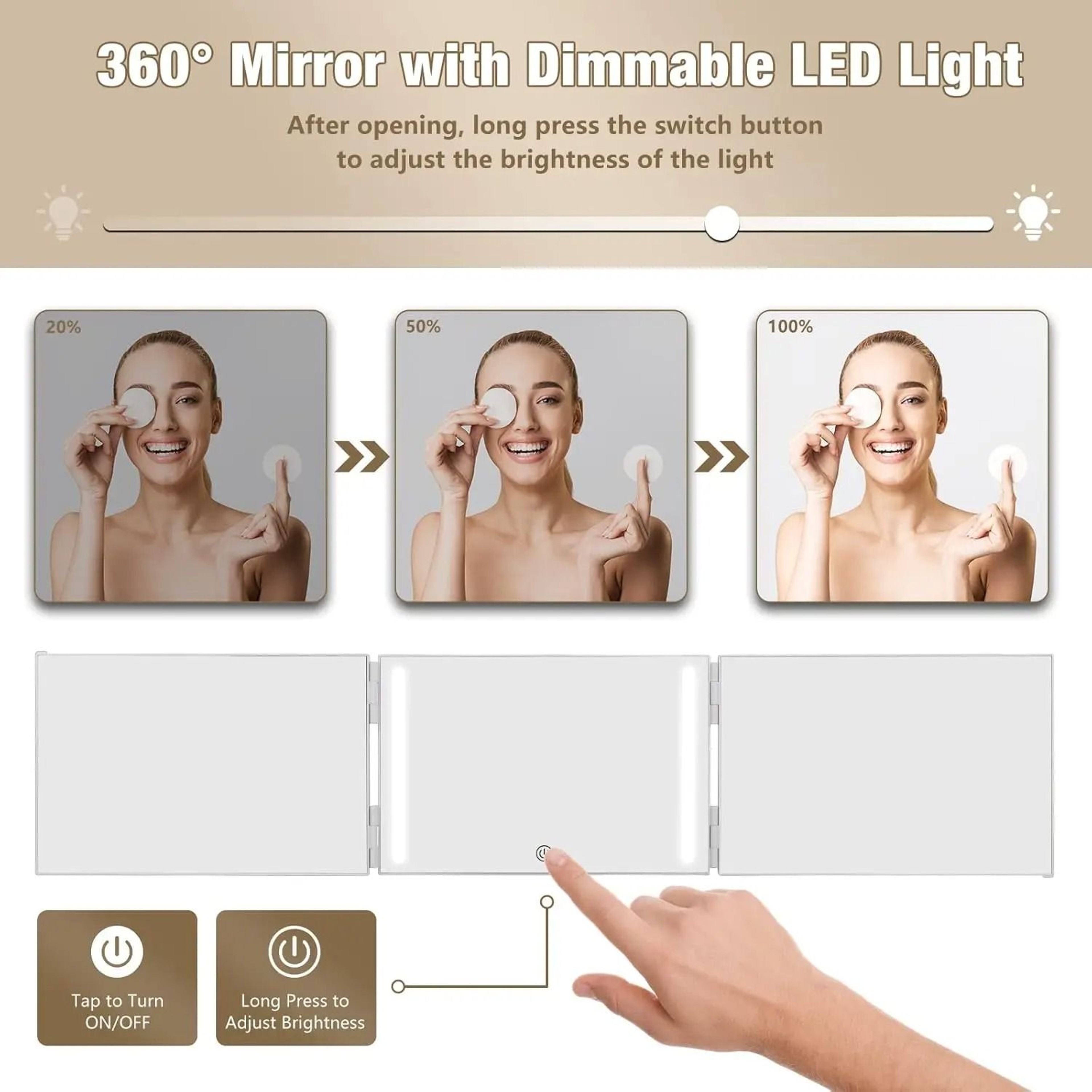 3Way LED Rechargeable Haircut Mirror With 360 View  HeightAdjustable Hooks 3