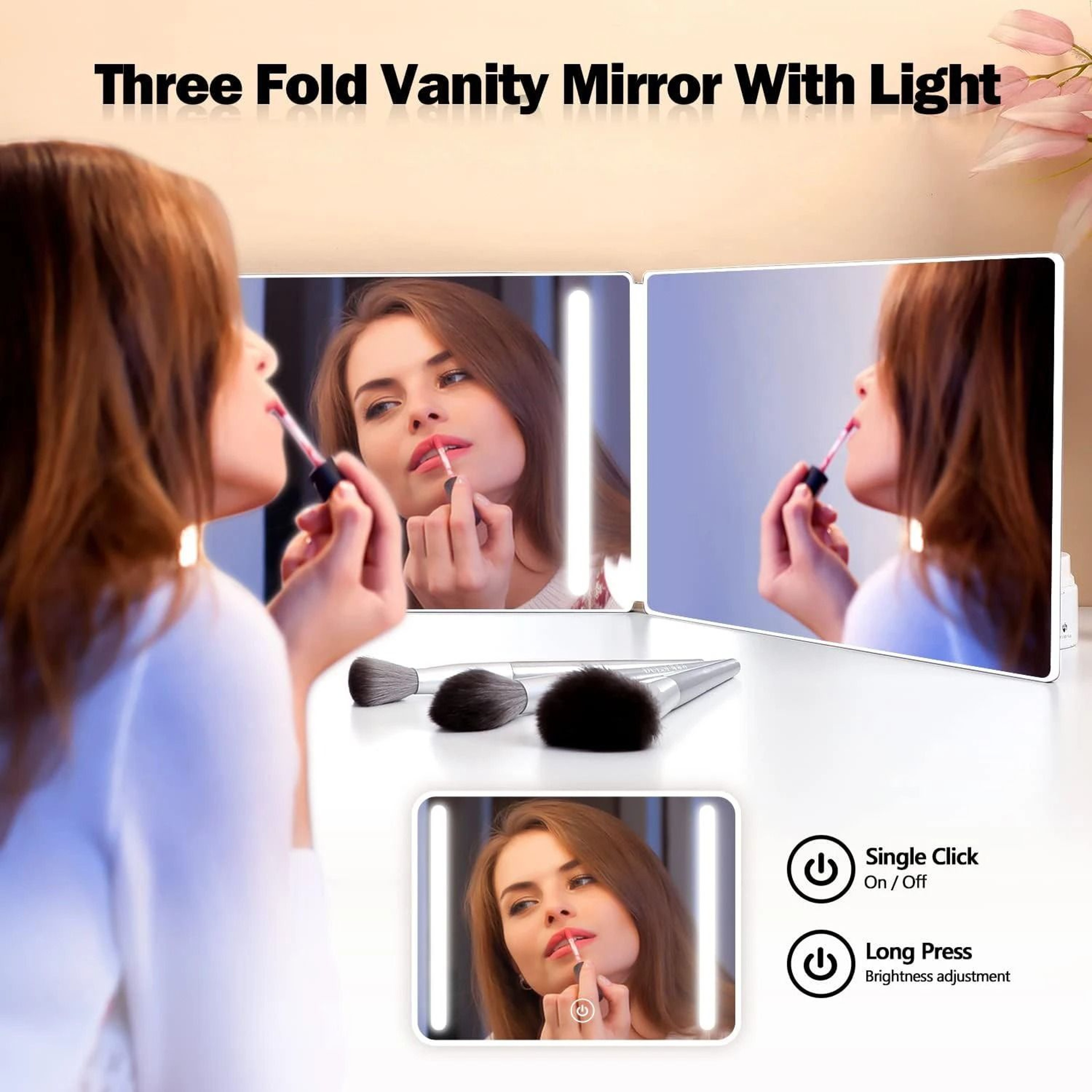 3Way LED Rechargeable Haircut Mirror With 360 View  HeightAdjustable Hooks 1