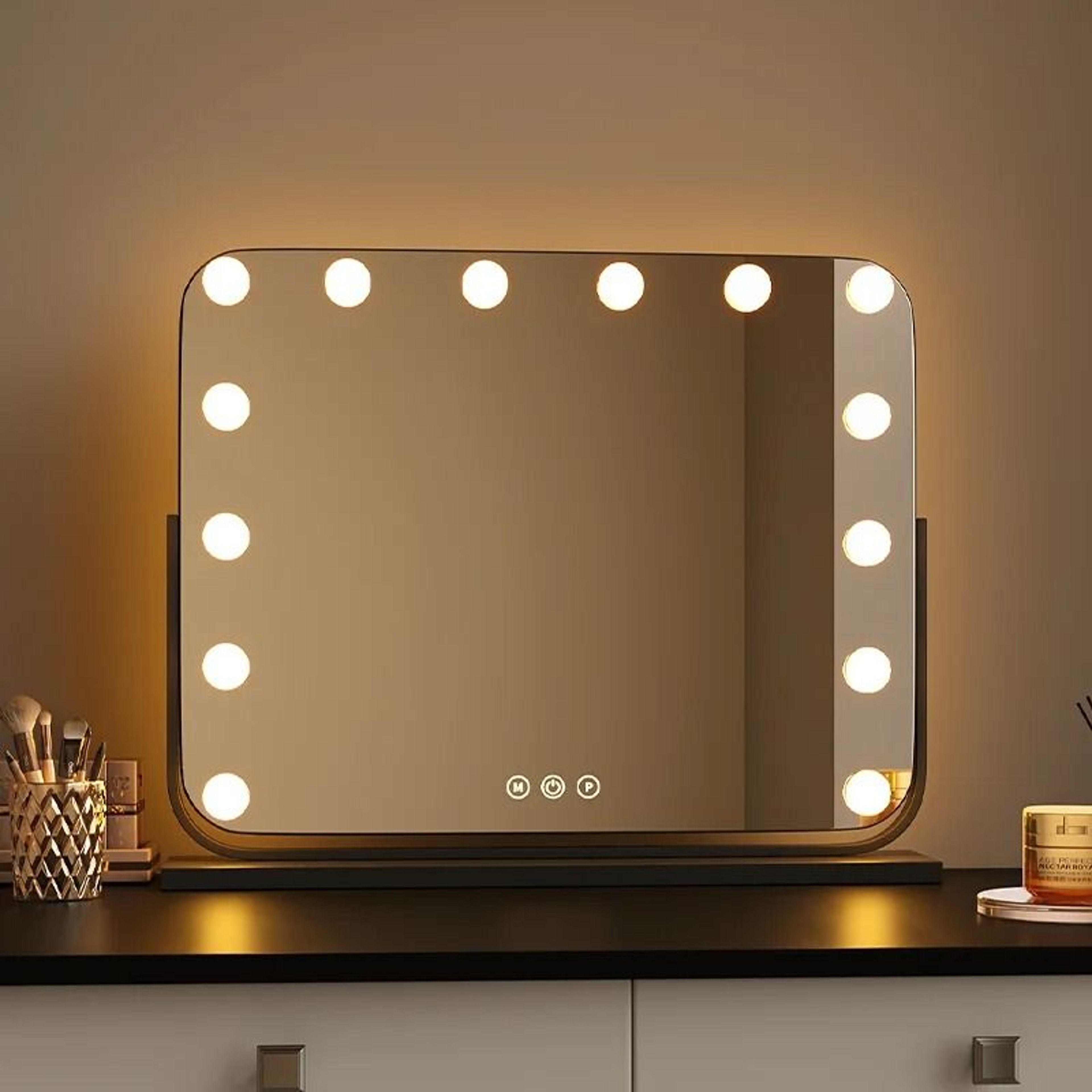 Large Smart Professional LED Lighted Desktop Makeup Mirror With Desk Stand 0