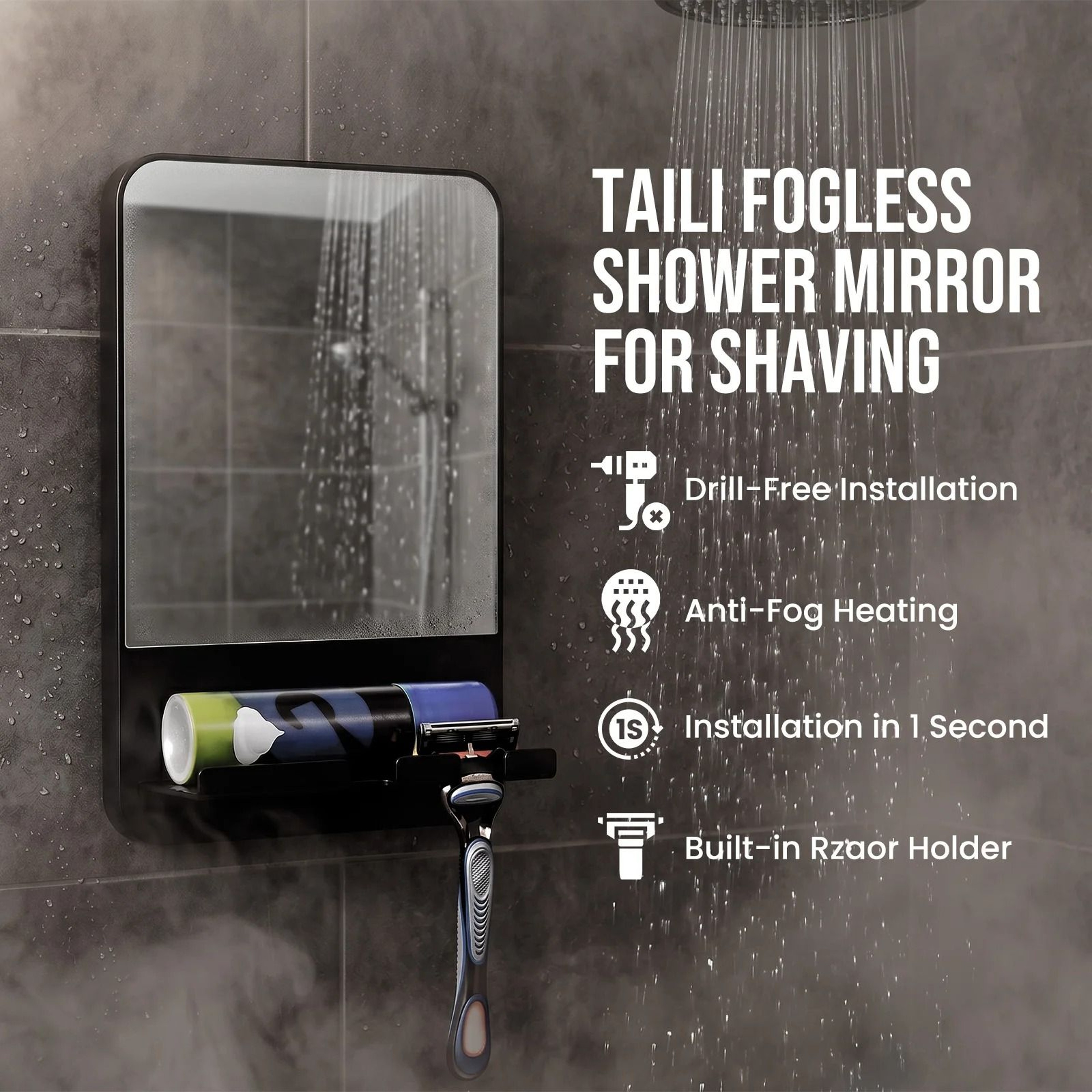 TAILI Acrylic AntiFog Shower Mirror For Fogless Bathroom Shaving  Travel 2