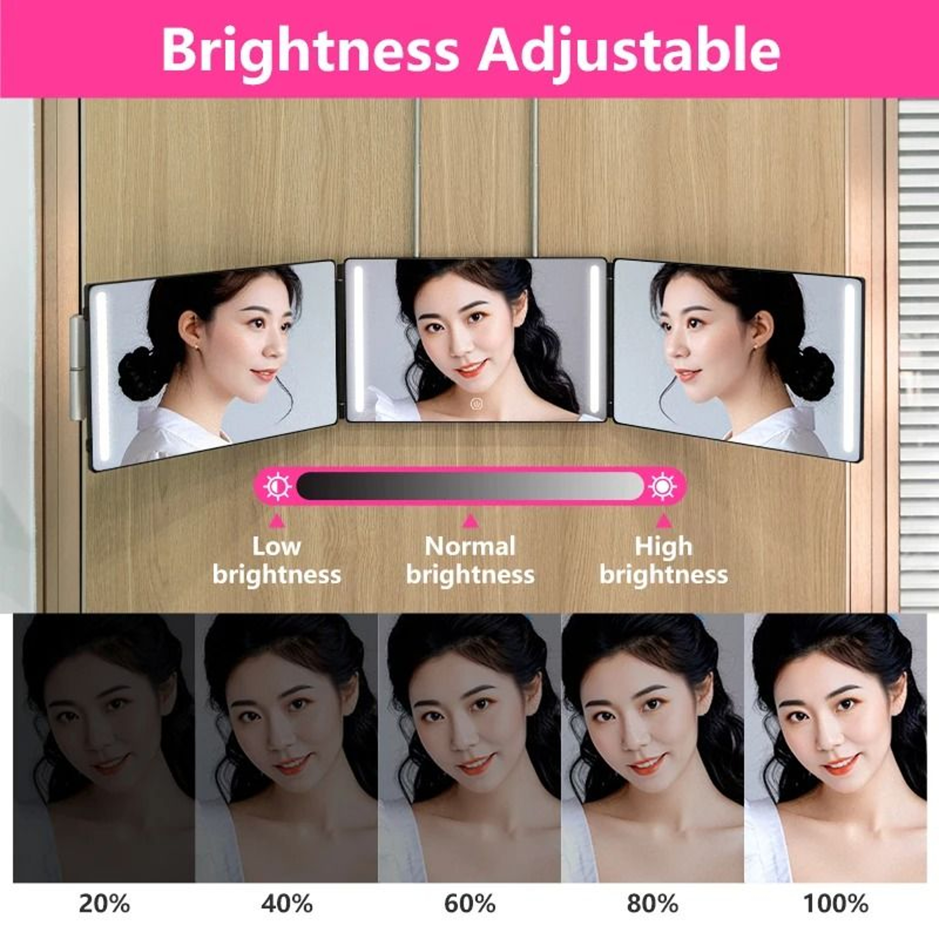 3Way Portable LED Hair Cutting Mirror With 360 Panoramic View  DoorHanging Hooks 5