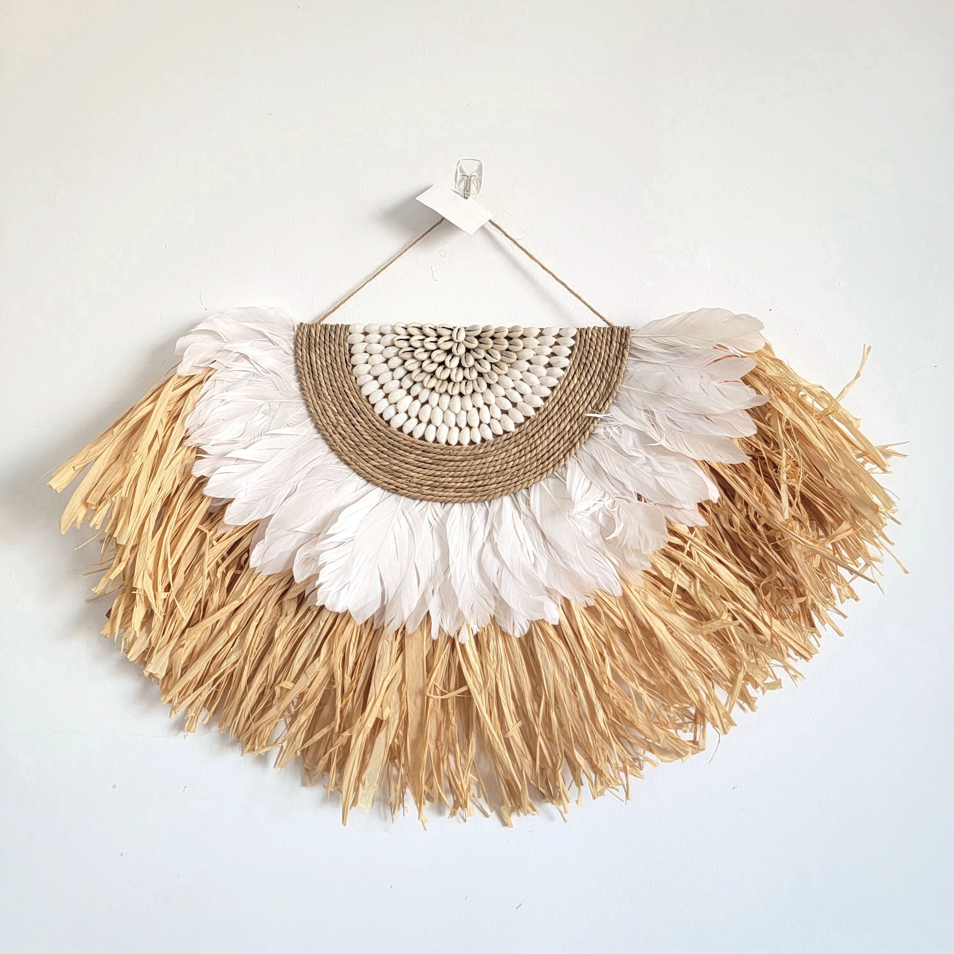 Handwoven Natural Raffia Fiber Wall Hanging Accent  EcoFriendly Boho Wall Art 0