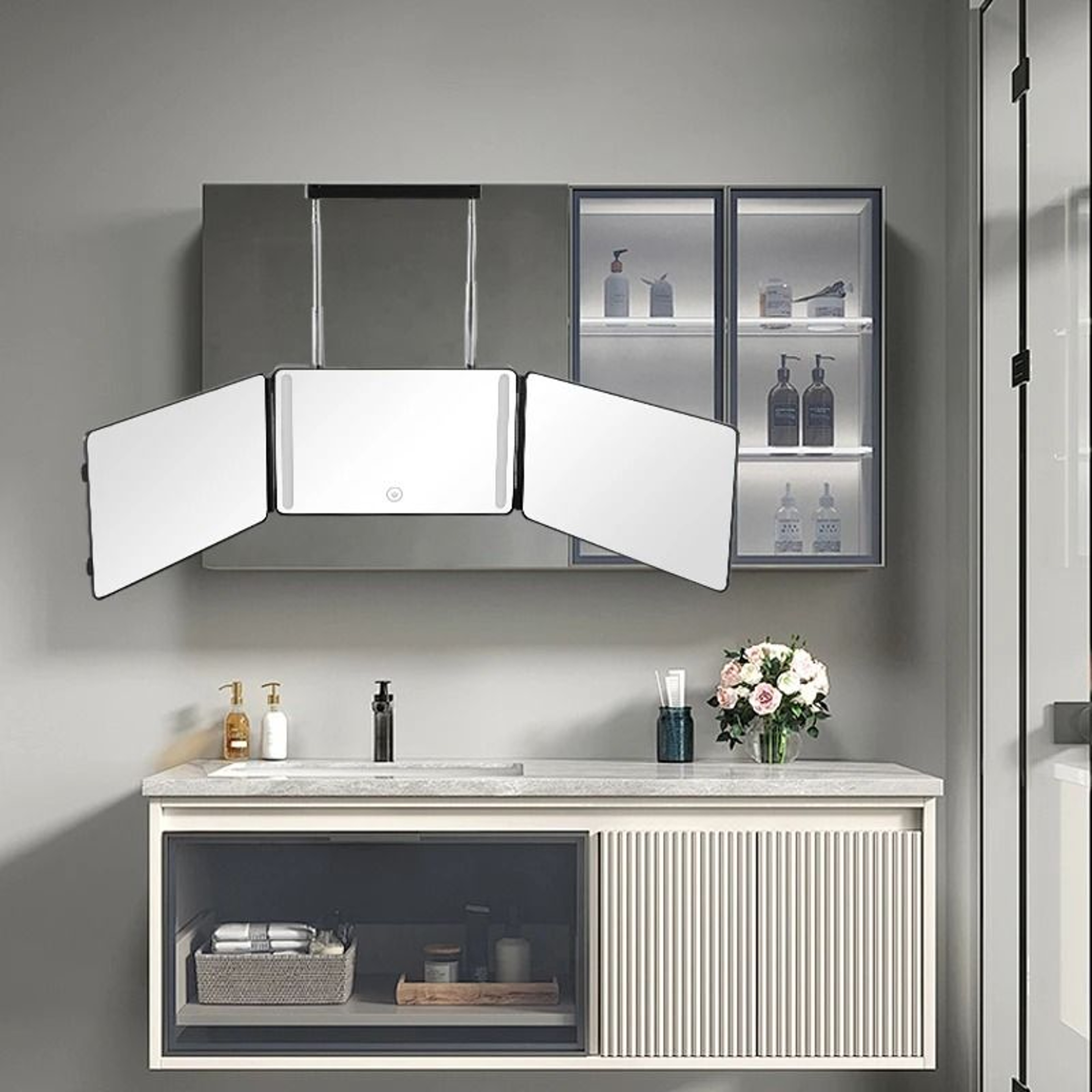 3Way Portable LED Haircut Mirror With 360 View  HeightAdjustable Door Hooks 4