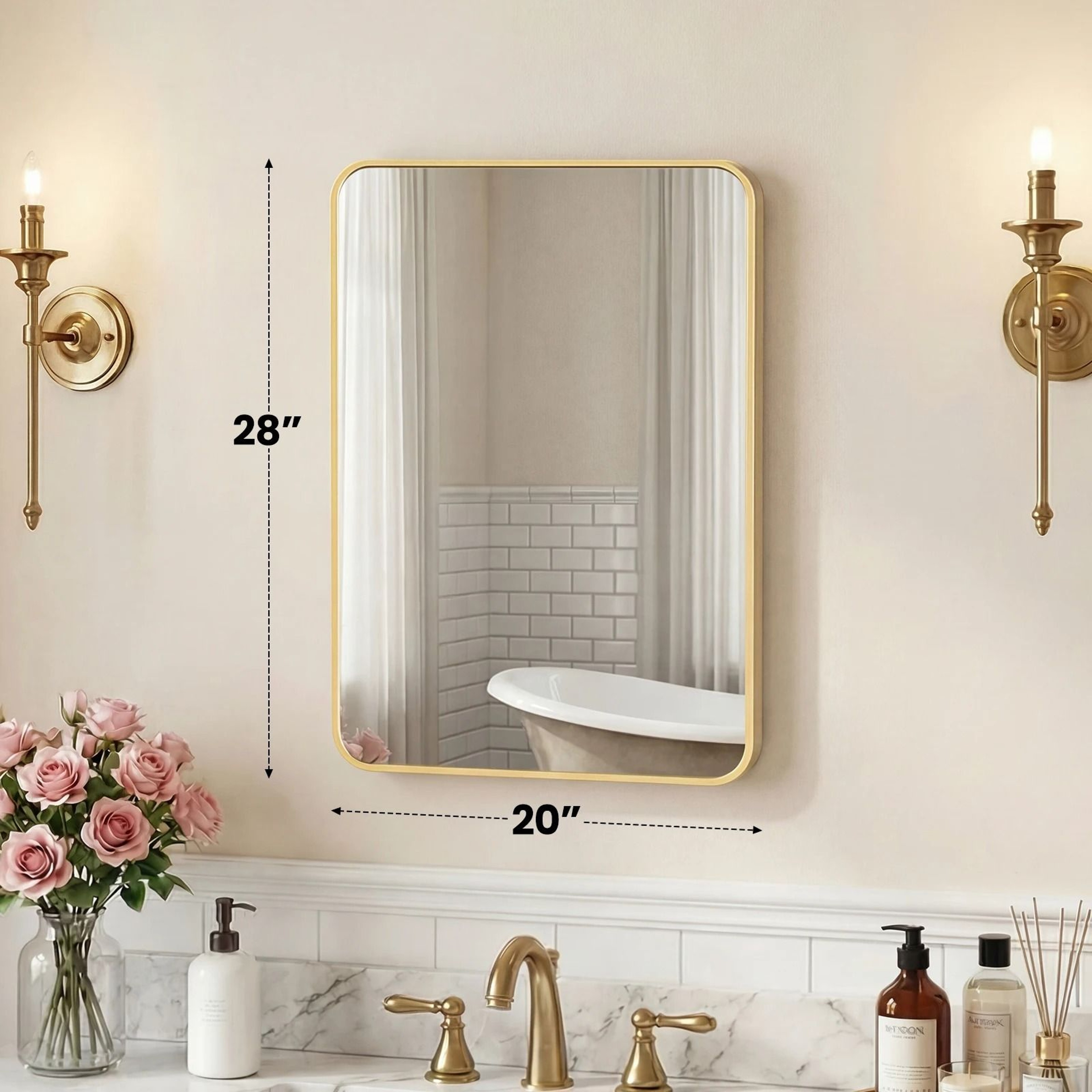 JHK Rounded Rectangle Metal Framed Wall Mirror With Tempered Glass 16