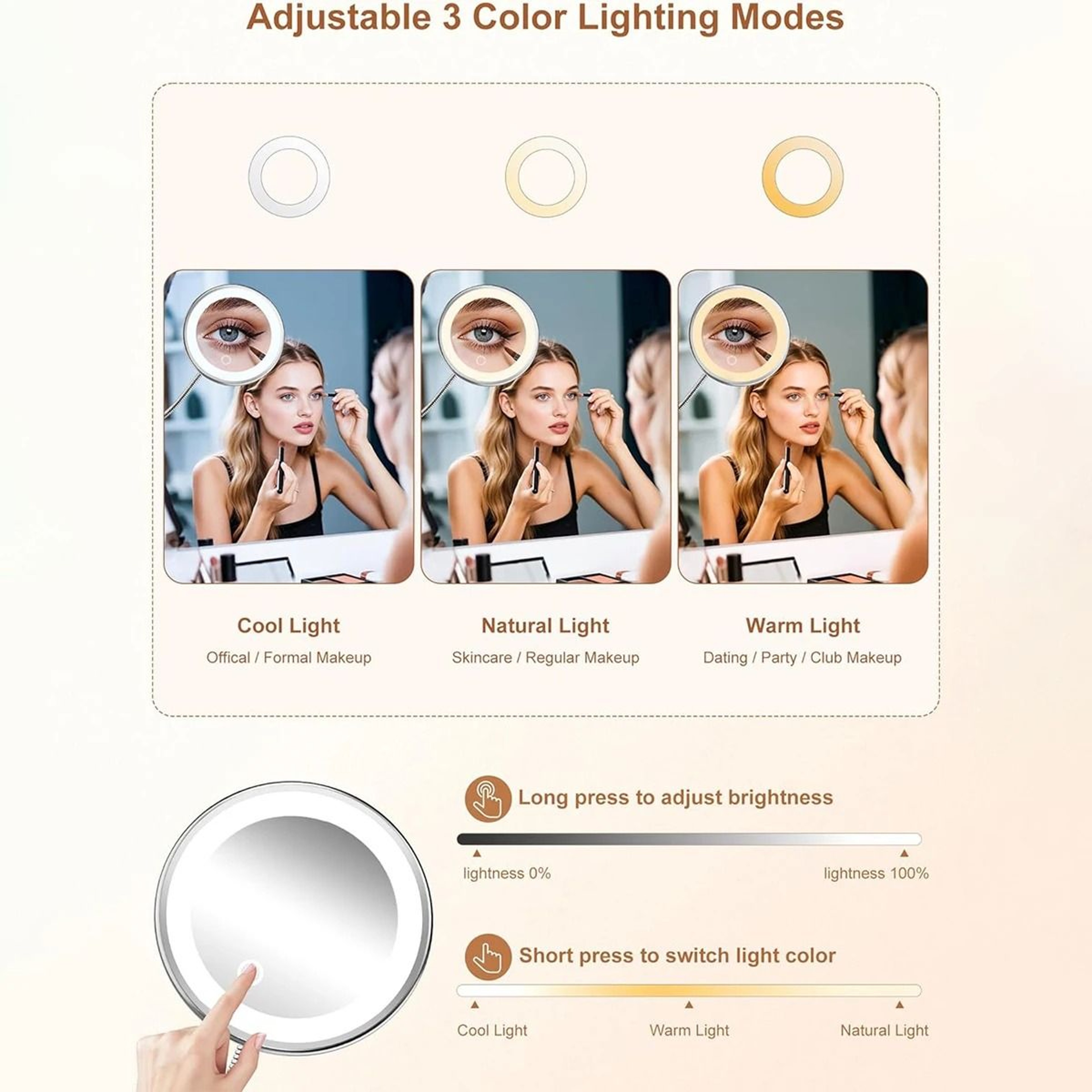 10X Magnifying Flexible Gooseneck LED Vanity Mirror With Suction Cup Mount 1