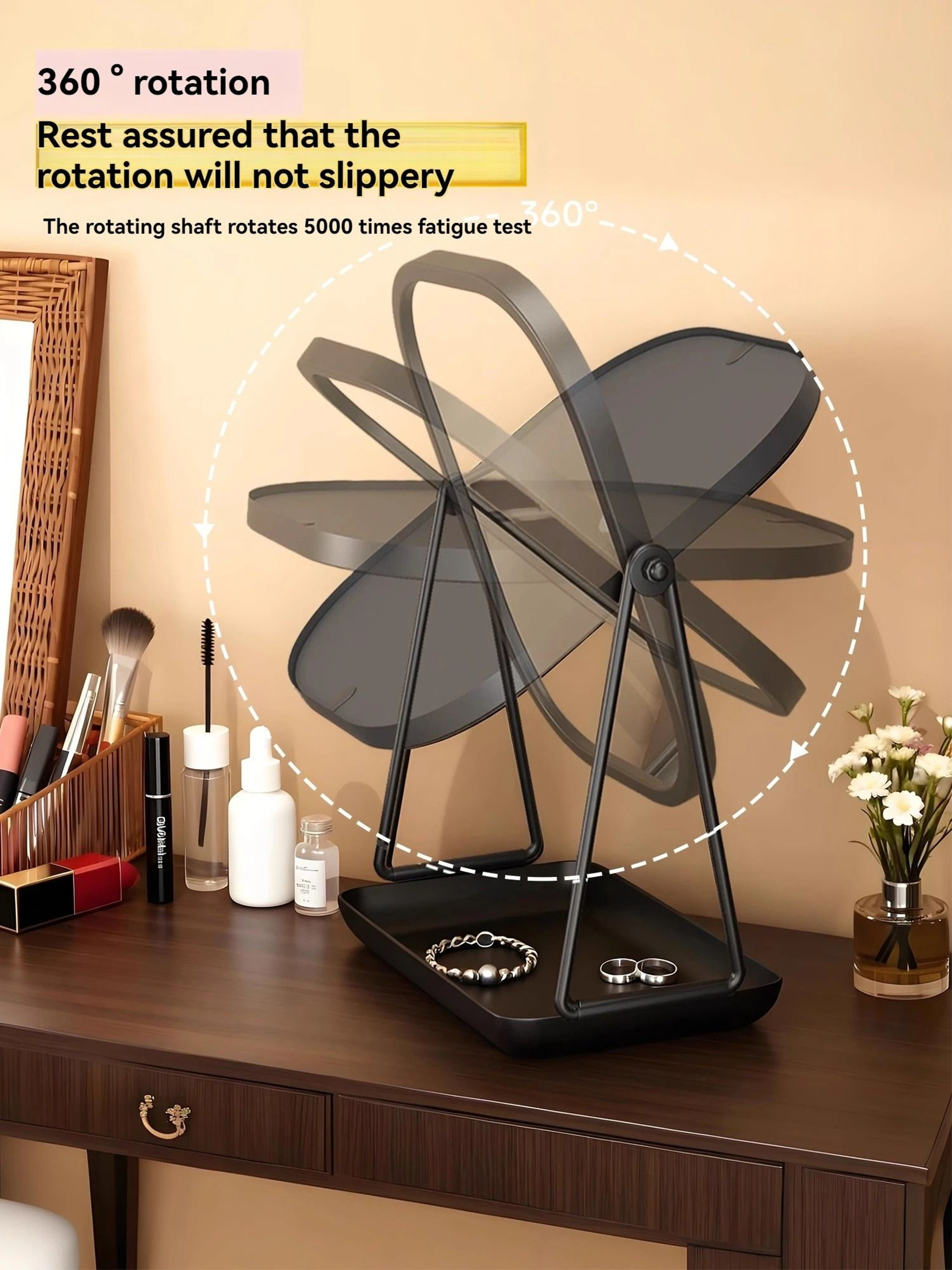 Light Luxury Rotating Desktop Makeup Mirror With Integrated Cosmetic Storage Tray 3