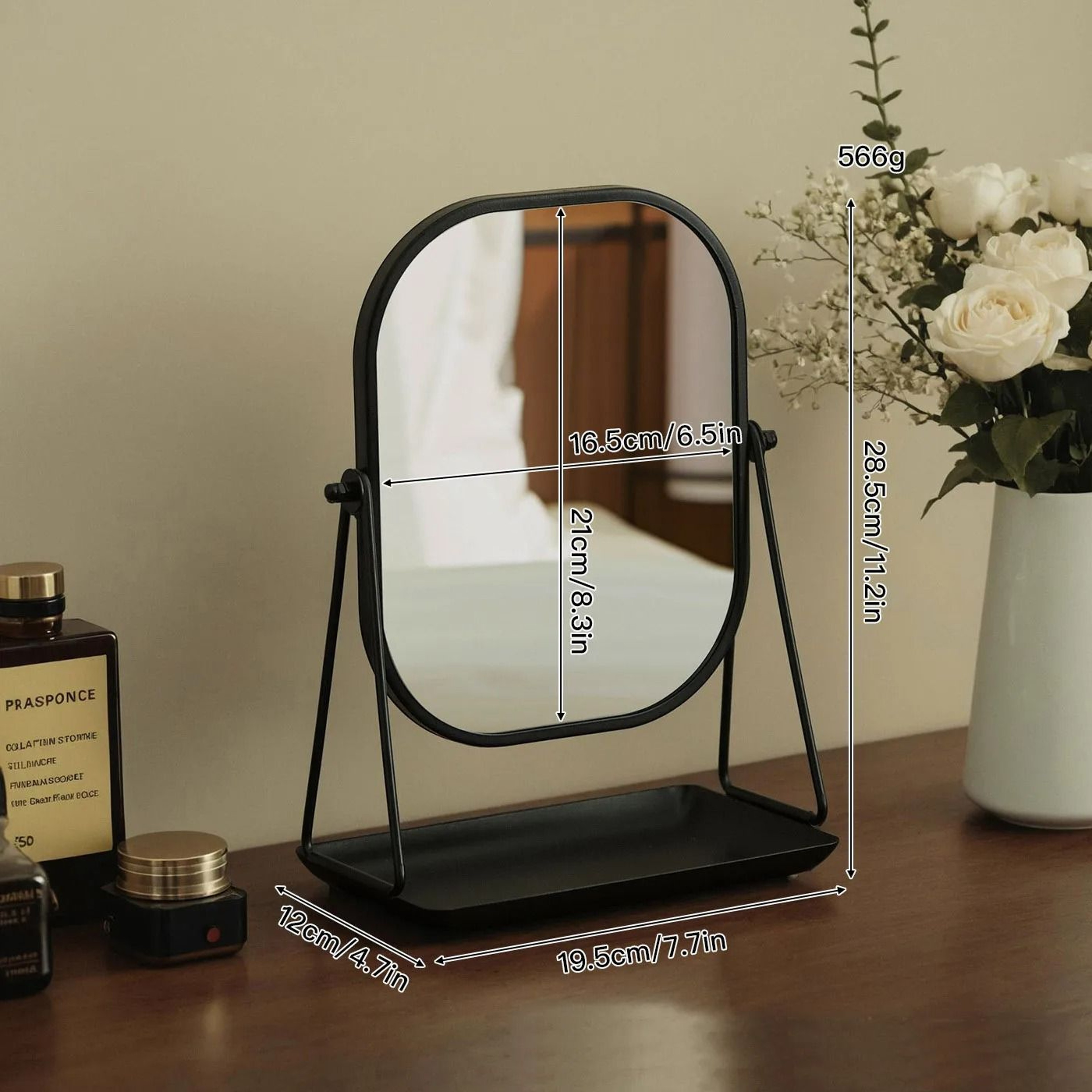 Light Luxury Rotating Desktop Makeup Mirror With Integrated Cosmetic Storage Tray 5