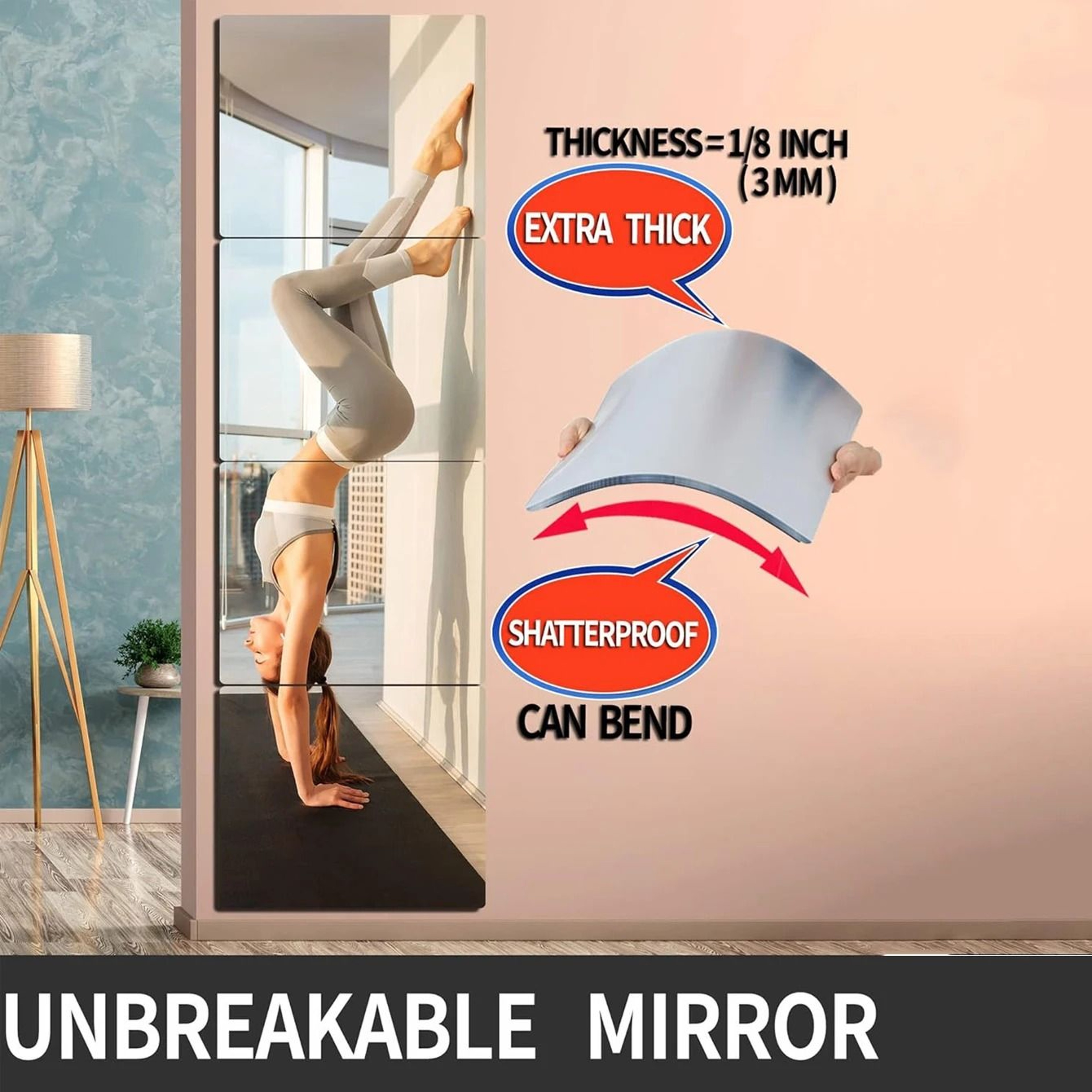 4 Pcs SelfAdhesive Flexible Acrylic Mirror Tiles  Frameless Square Wall Stickers 1