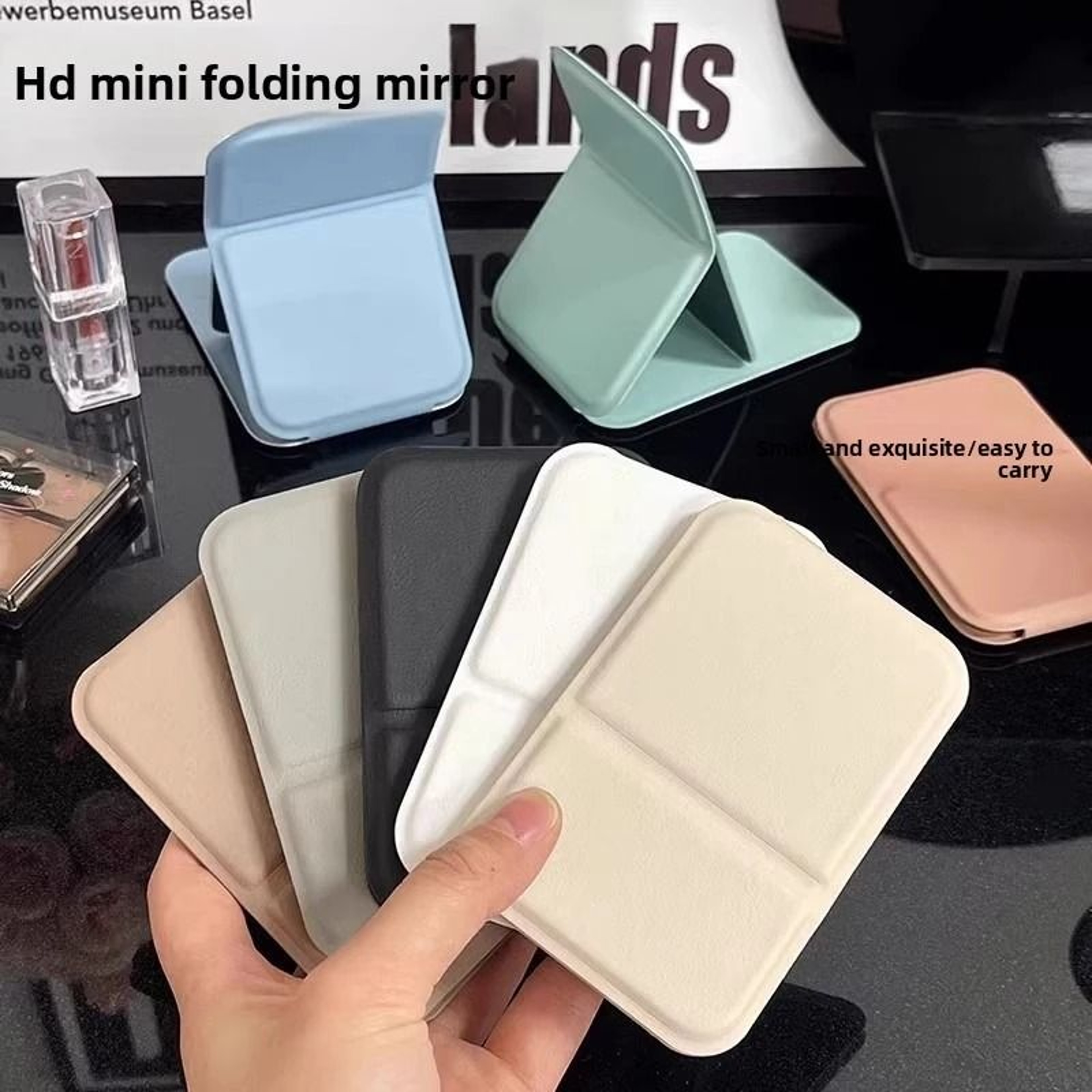 Portable Foldable Desktop Makeup Mirror For Travel Dorm  Home Vanity 0