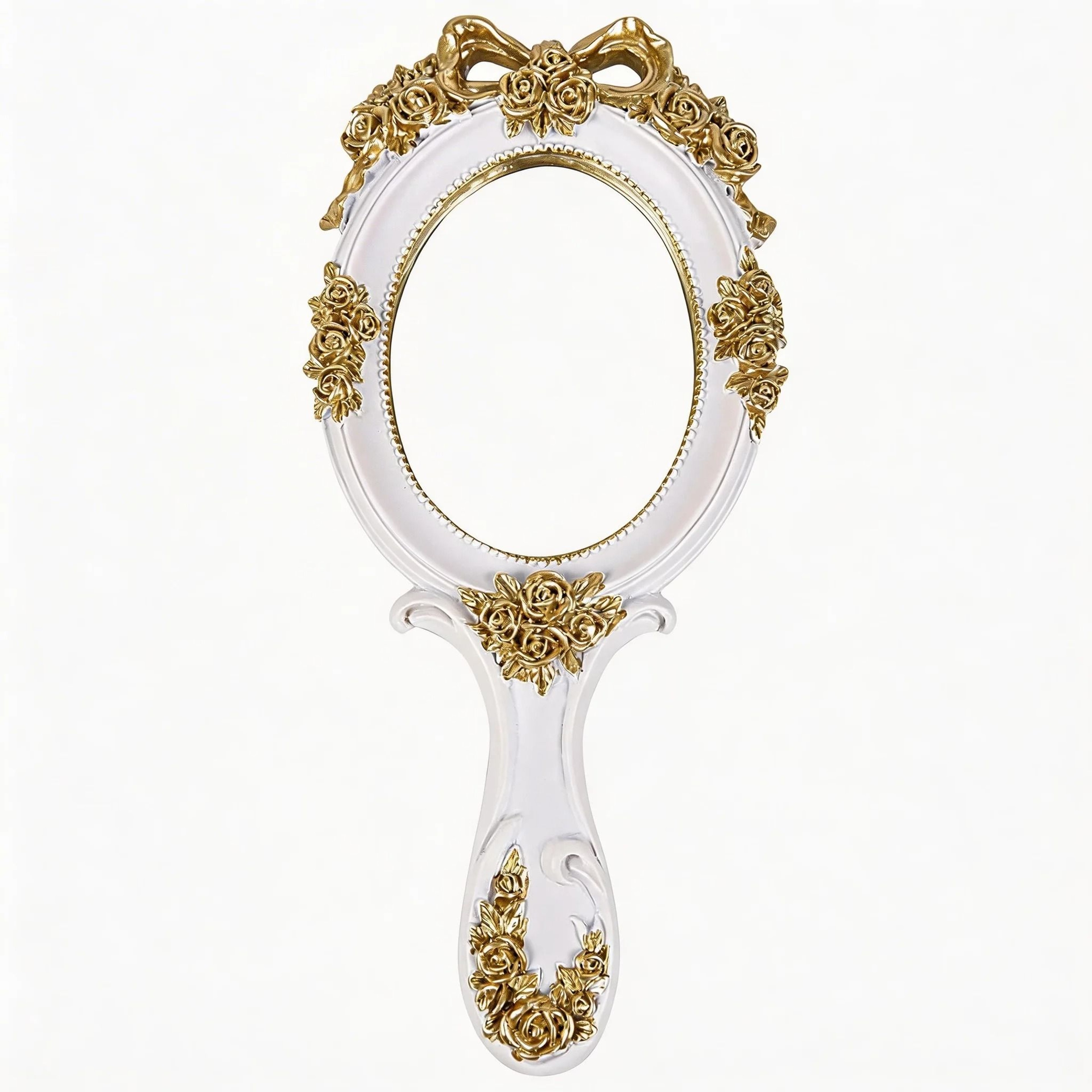 Portable Handheld Metal Beauty Mirror With Vintage Rose Embossing  Desktop Stand 7