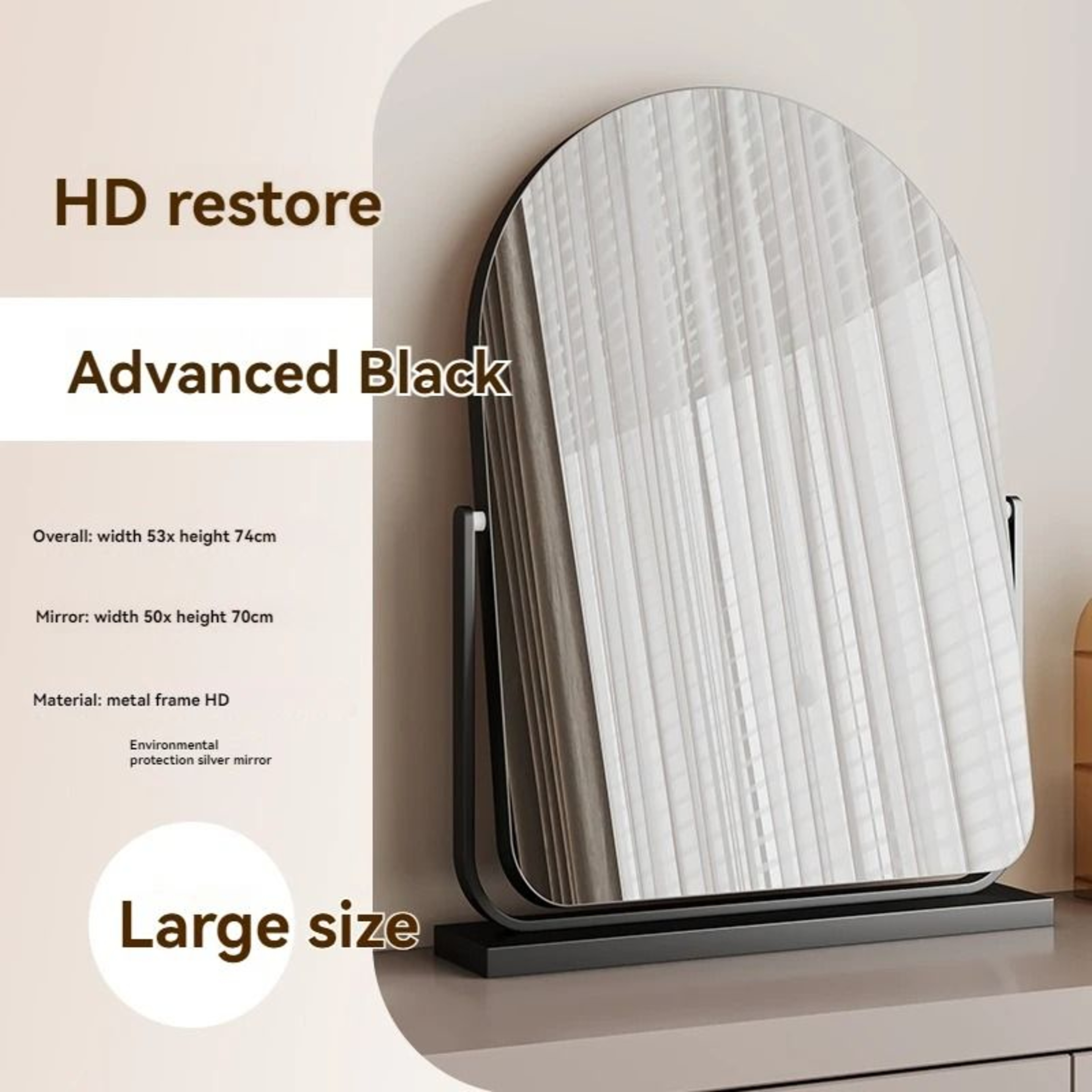 Large Arched Desktop Makeup Mirror With 360 Rotating Stand For Bedroom  Vanity 11