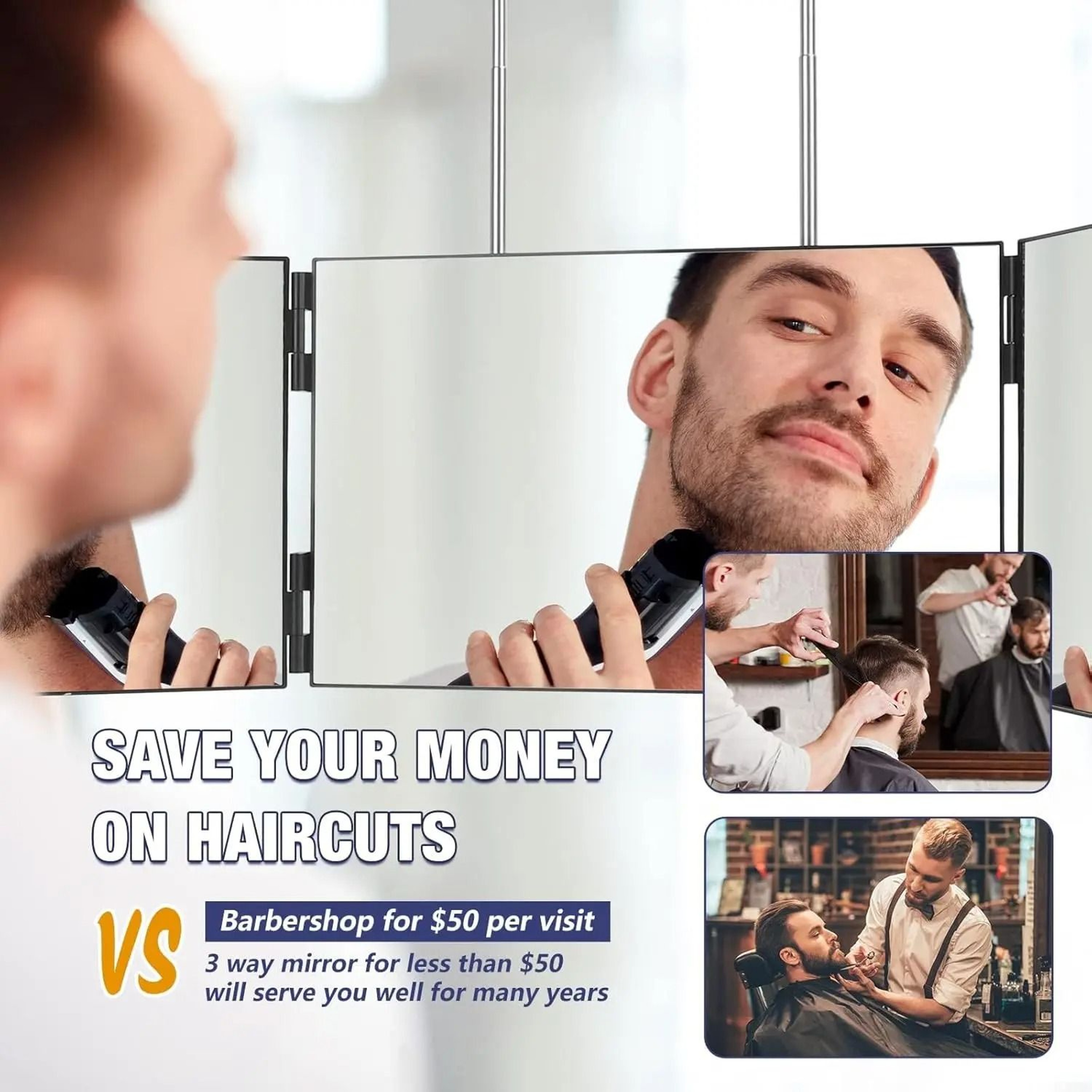 Travel 360 Trifold Vanity Mirror With Telescoping Hooks 4