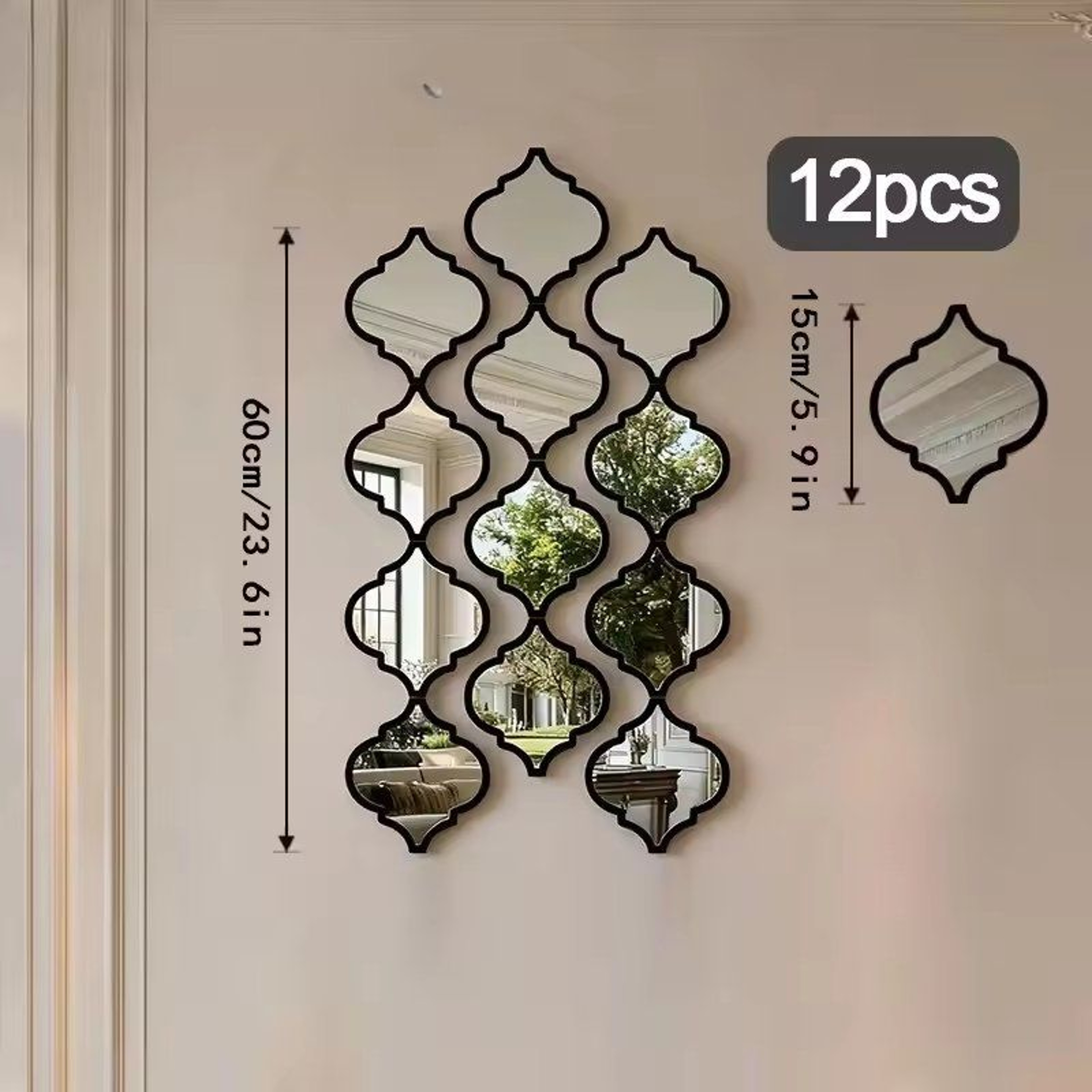 12Piece Large Moroccan Wall Mirror Set With Decorative Frames For Living Room  Bathroom 1