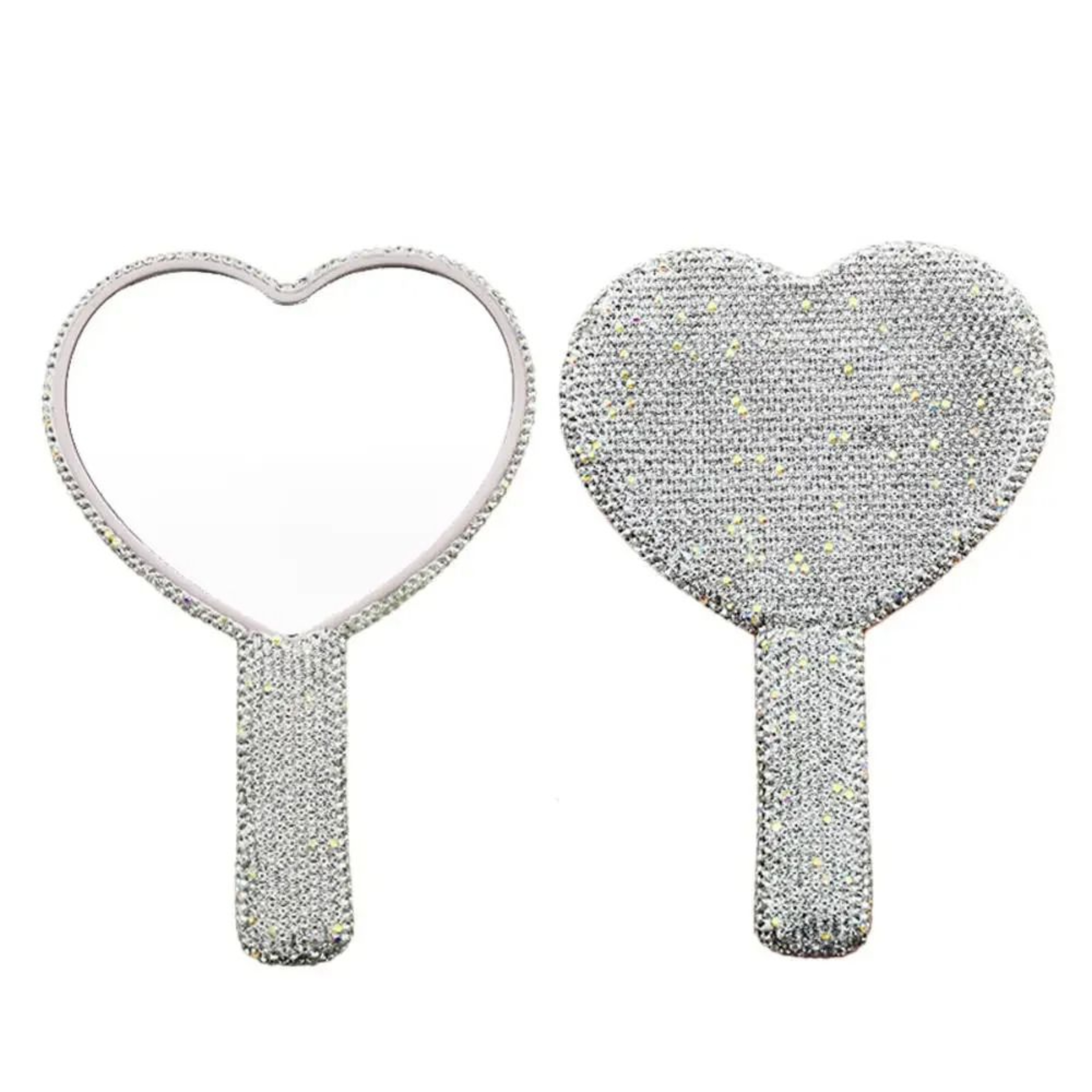 Diamond Handheld Love Heart Makeup Mirror With Handle For Girls  Vanity Tools 1