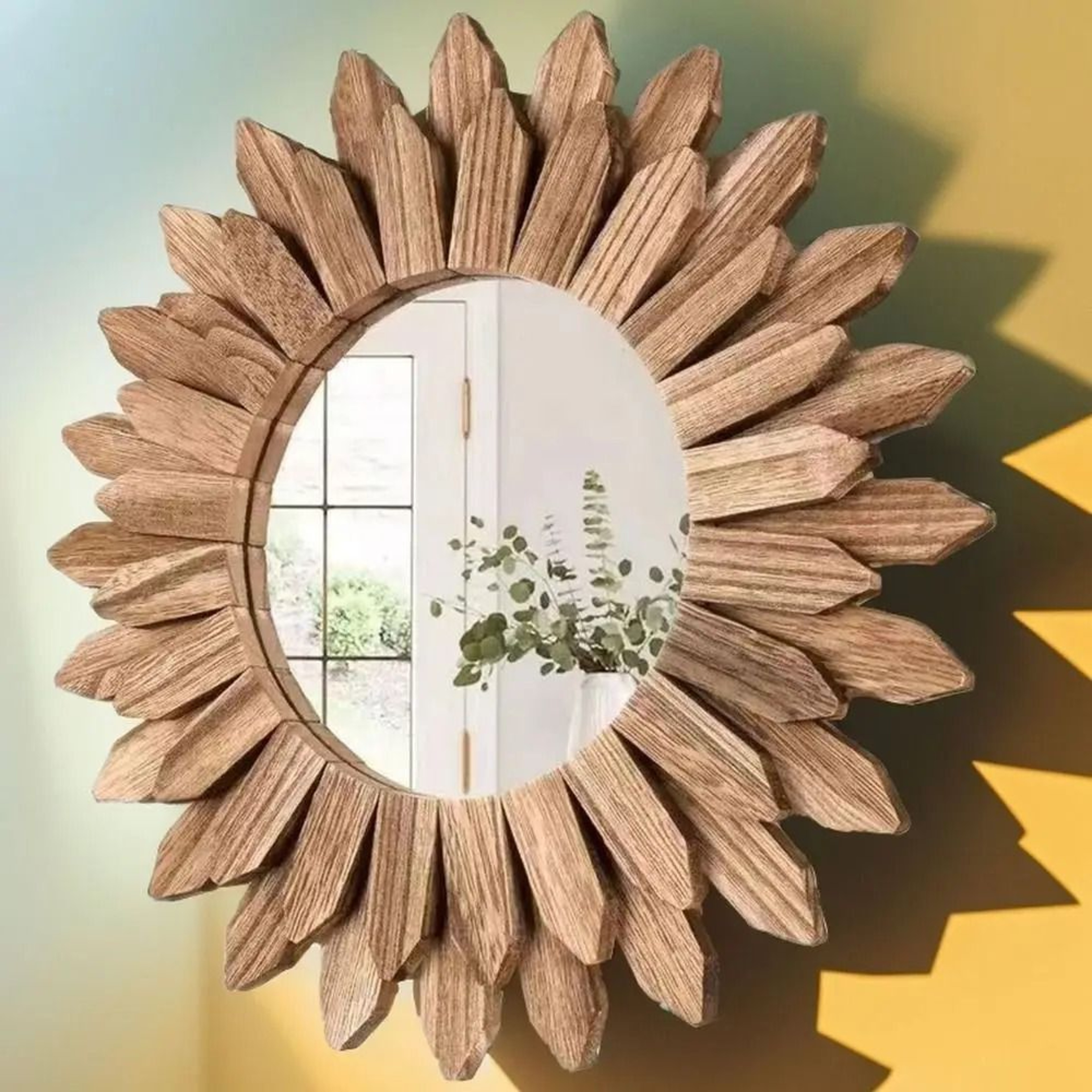 12Inch Rustic Wooden Farmhouse Decorative Wall Mirror 3