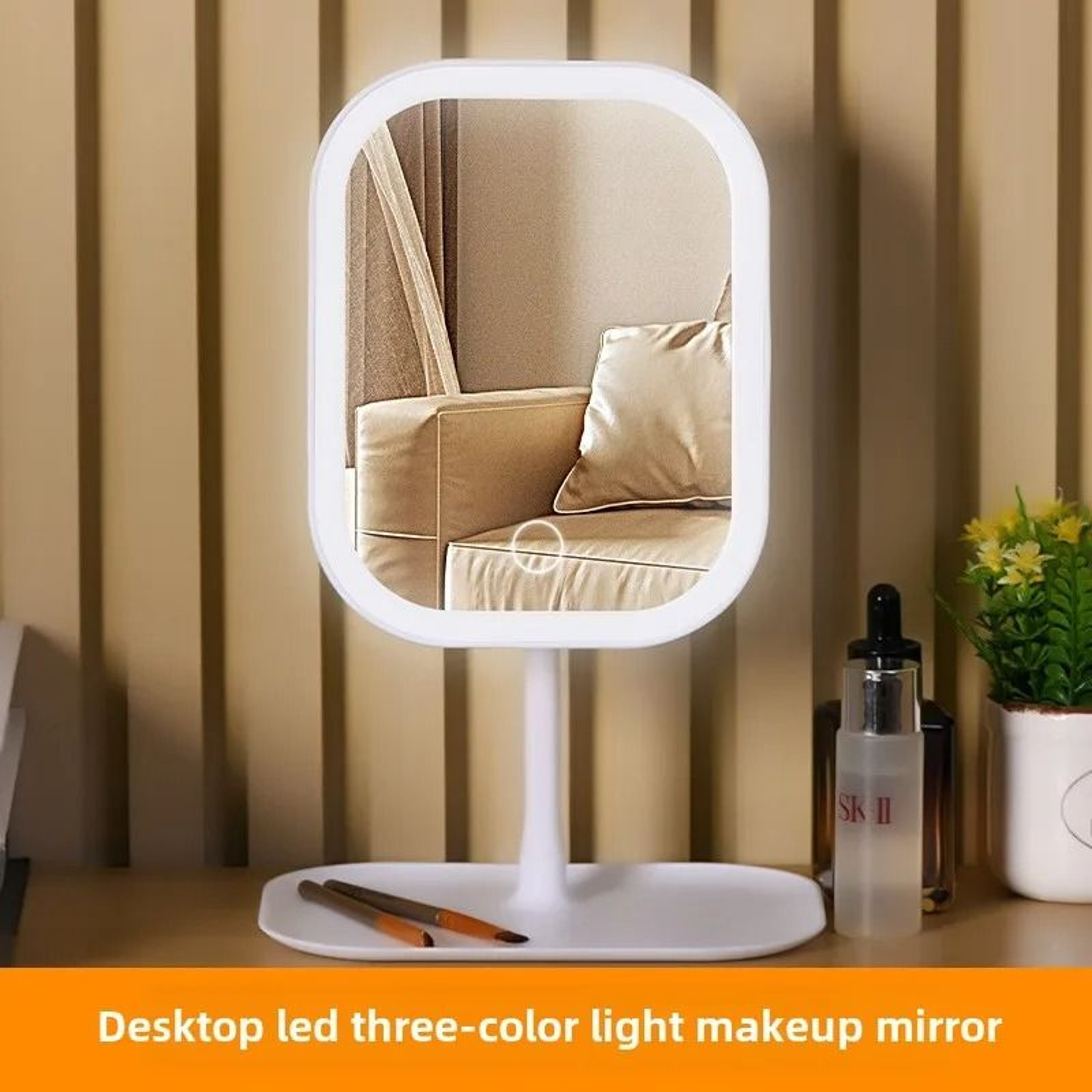 Intelligent LED Desktop Vanity Mirror With 3Color Adjustable Fill Light  Touch Charging 4