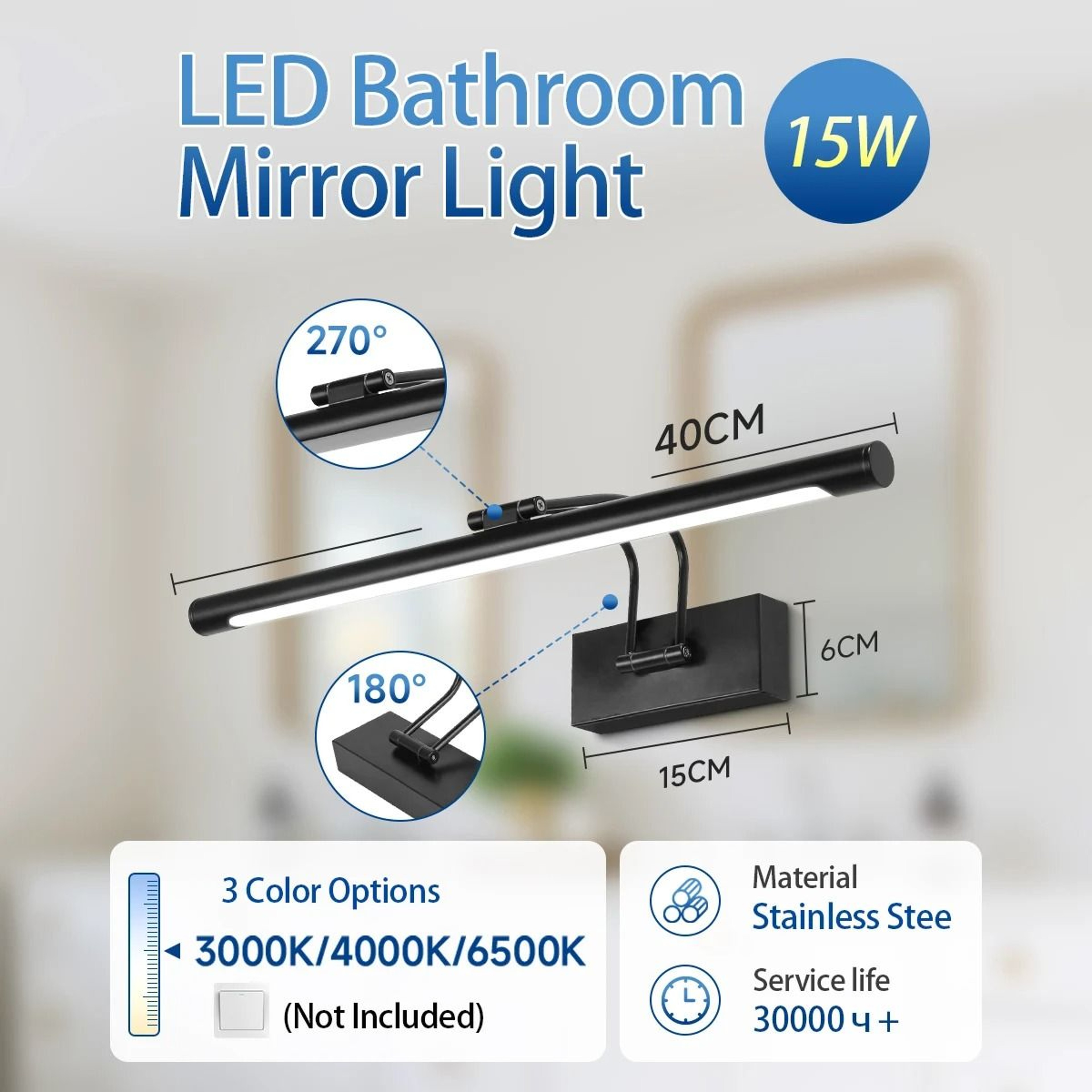 Tricolor Adjustable LED Mirror Front Light With Memory Function 6