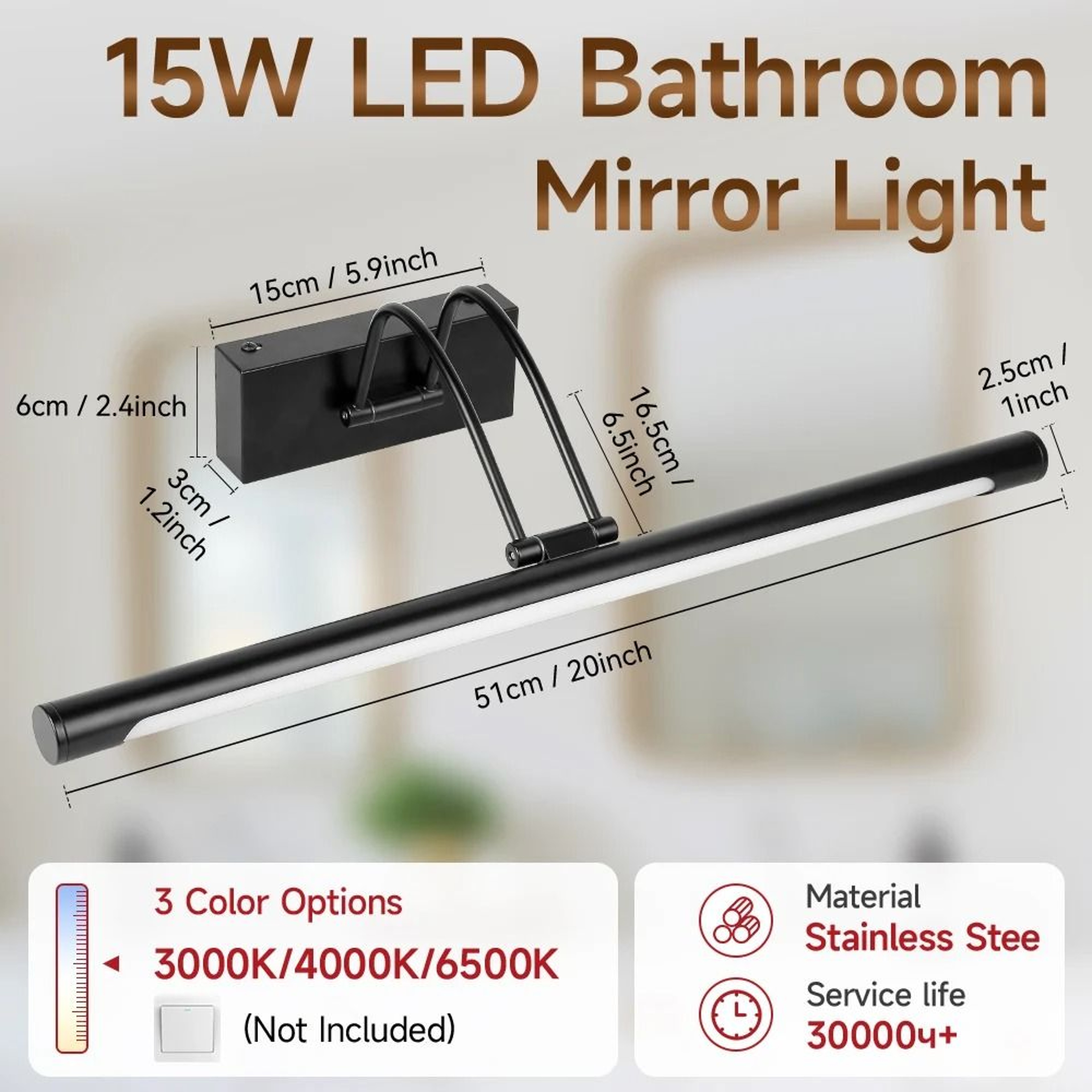 Tricolor Adjustable LED Mirror Front Light With Memory Function 8