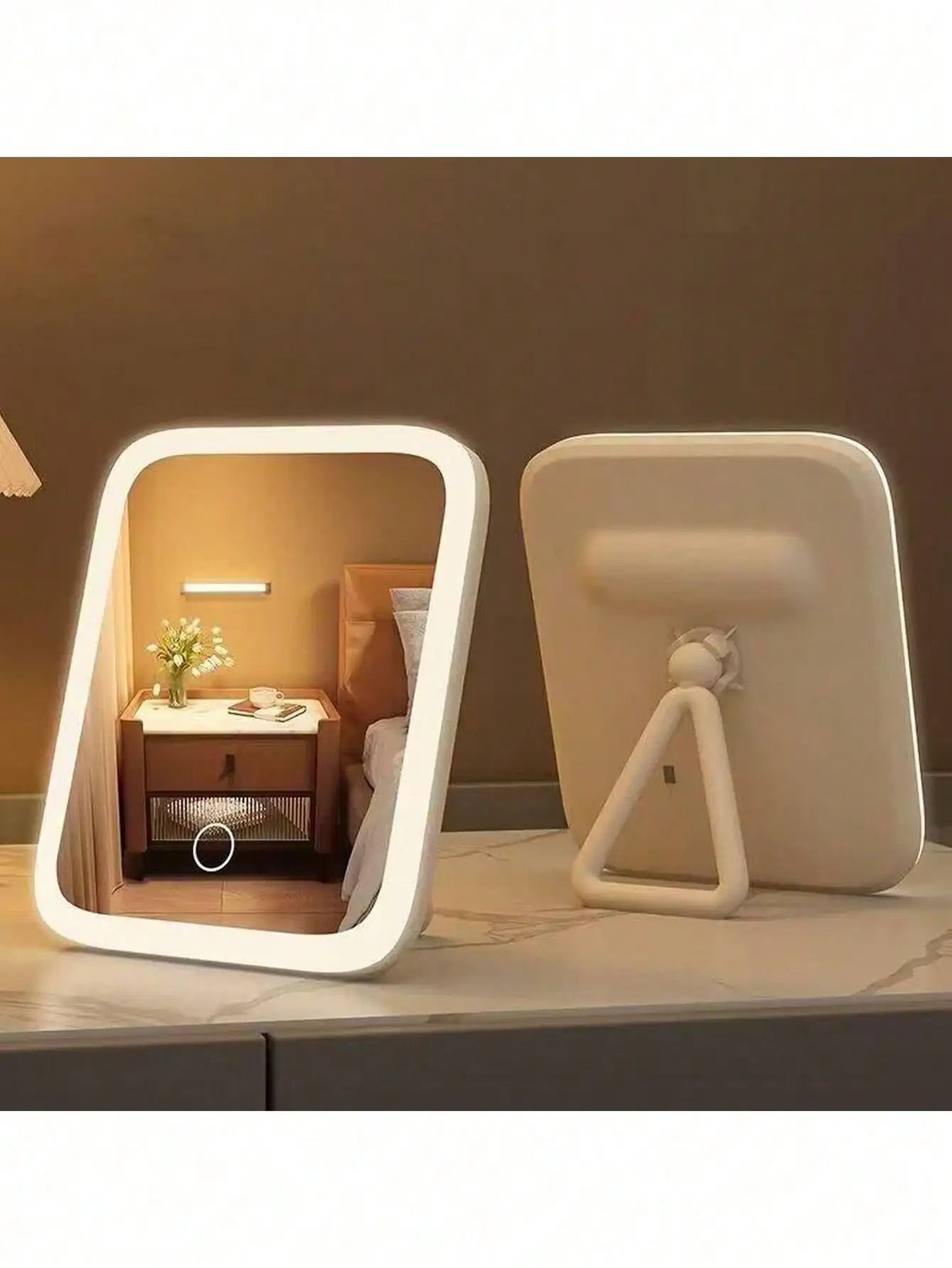 360 Rotatable LED Tabletop Vanity Mirror With 3Color Light  Touch Control 0