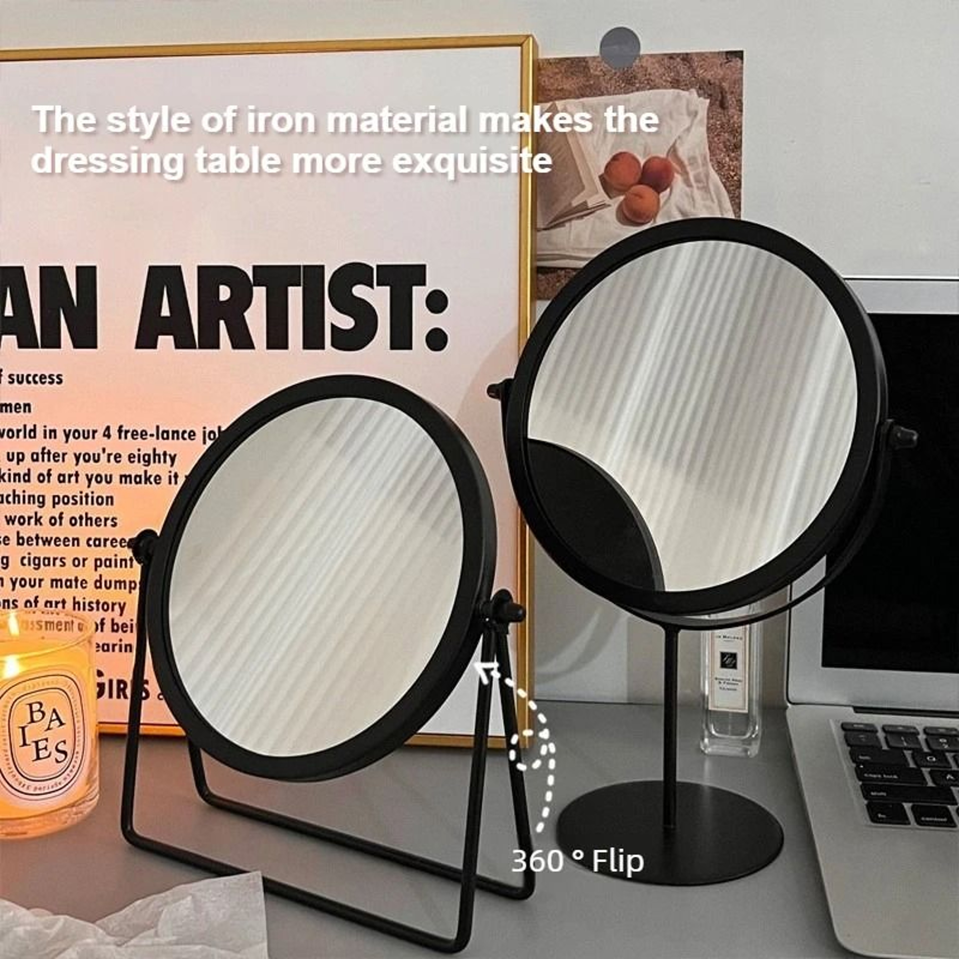 Minimalist Wrought Iron Rotatable Desktop Vanity Mirror 0