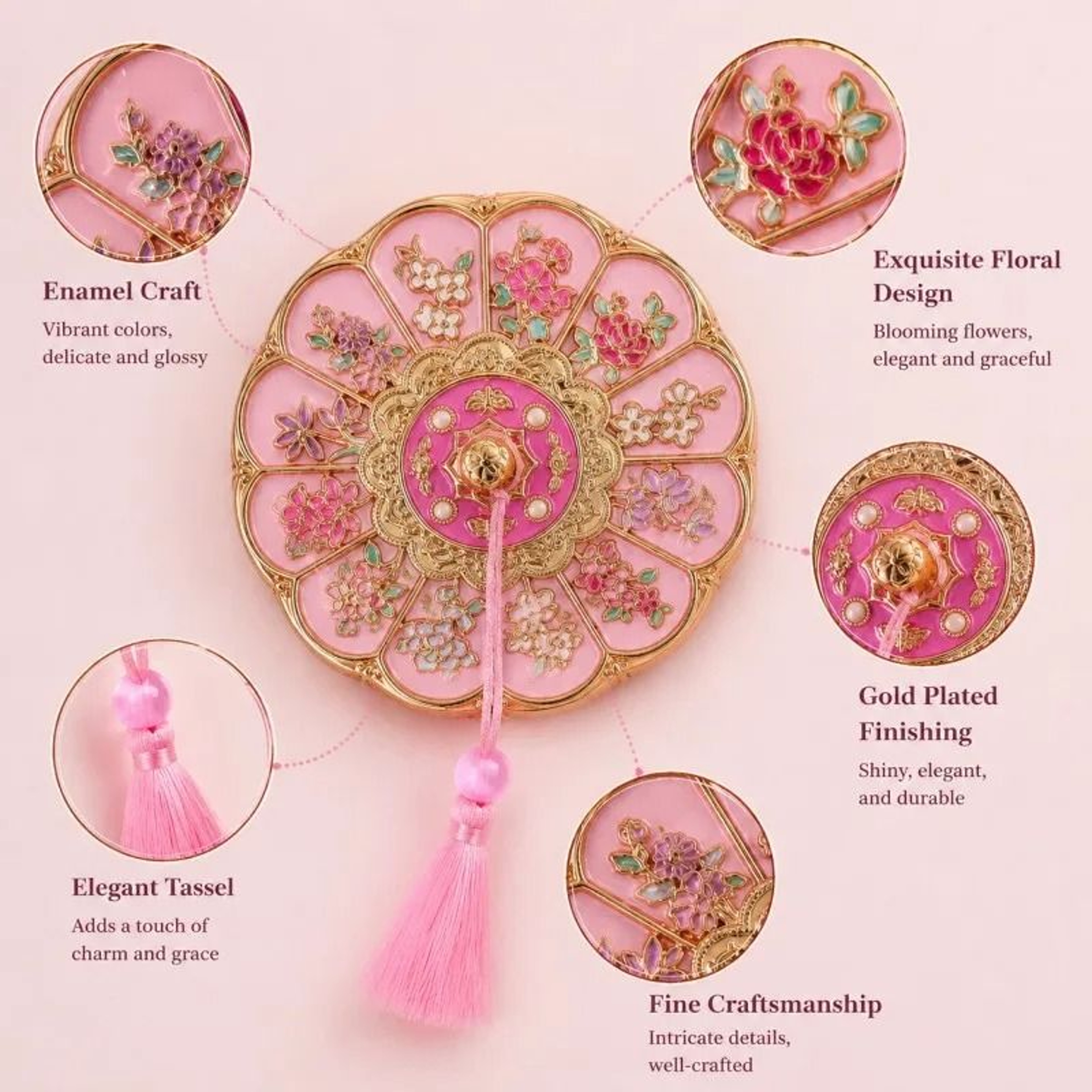 AncientStyle Chinese Floral Folding Handheld  Portable Makeup Mirror 4