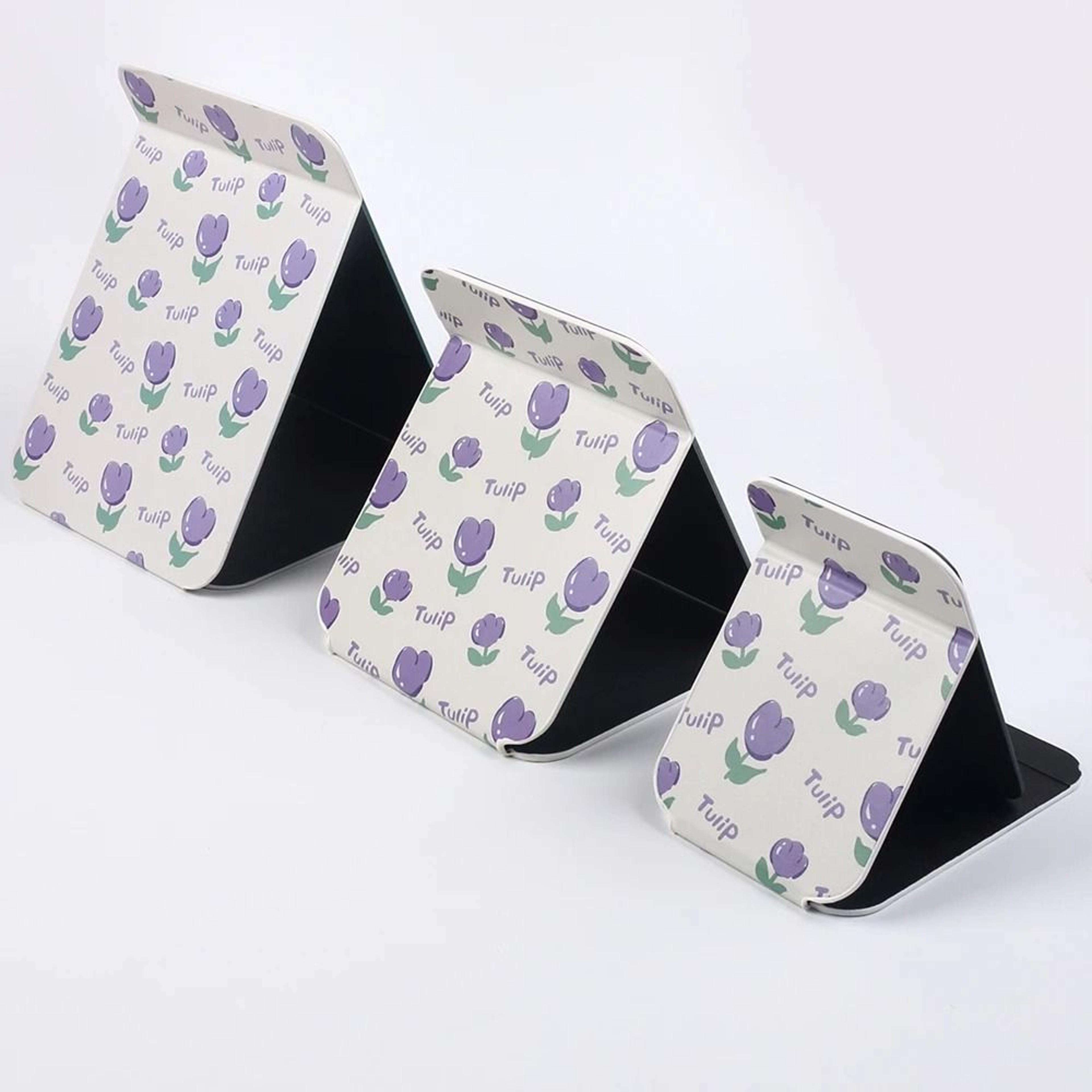 Desktop Foldable PU Leather Makeup Mirror With Tulip Pattern 3