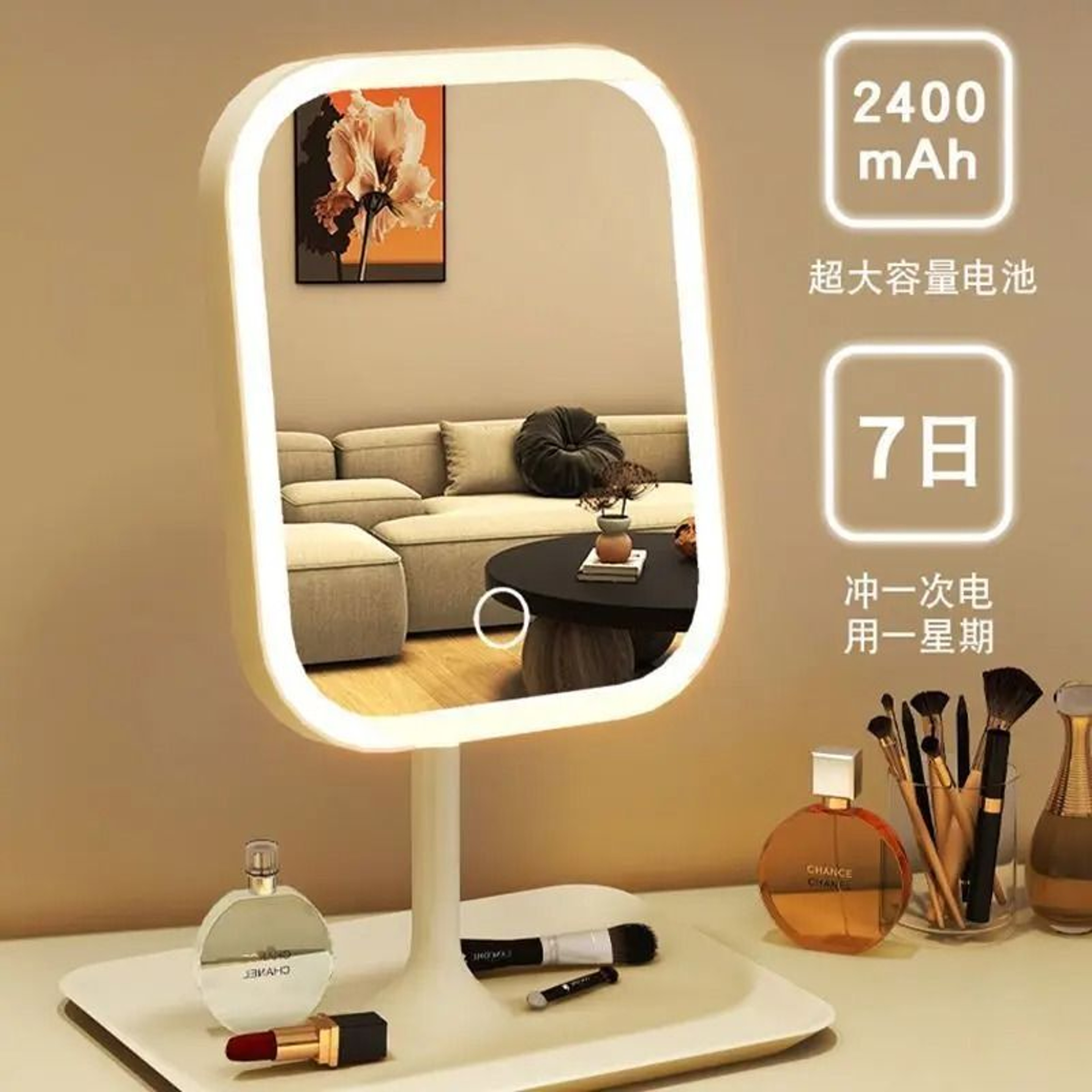 InsStyle Portable LED Desktop Lighted Makeup Mirror With Storage Base 0