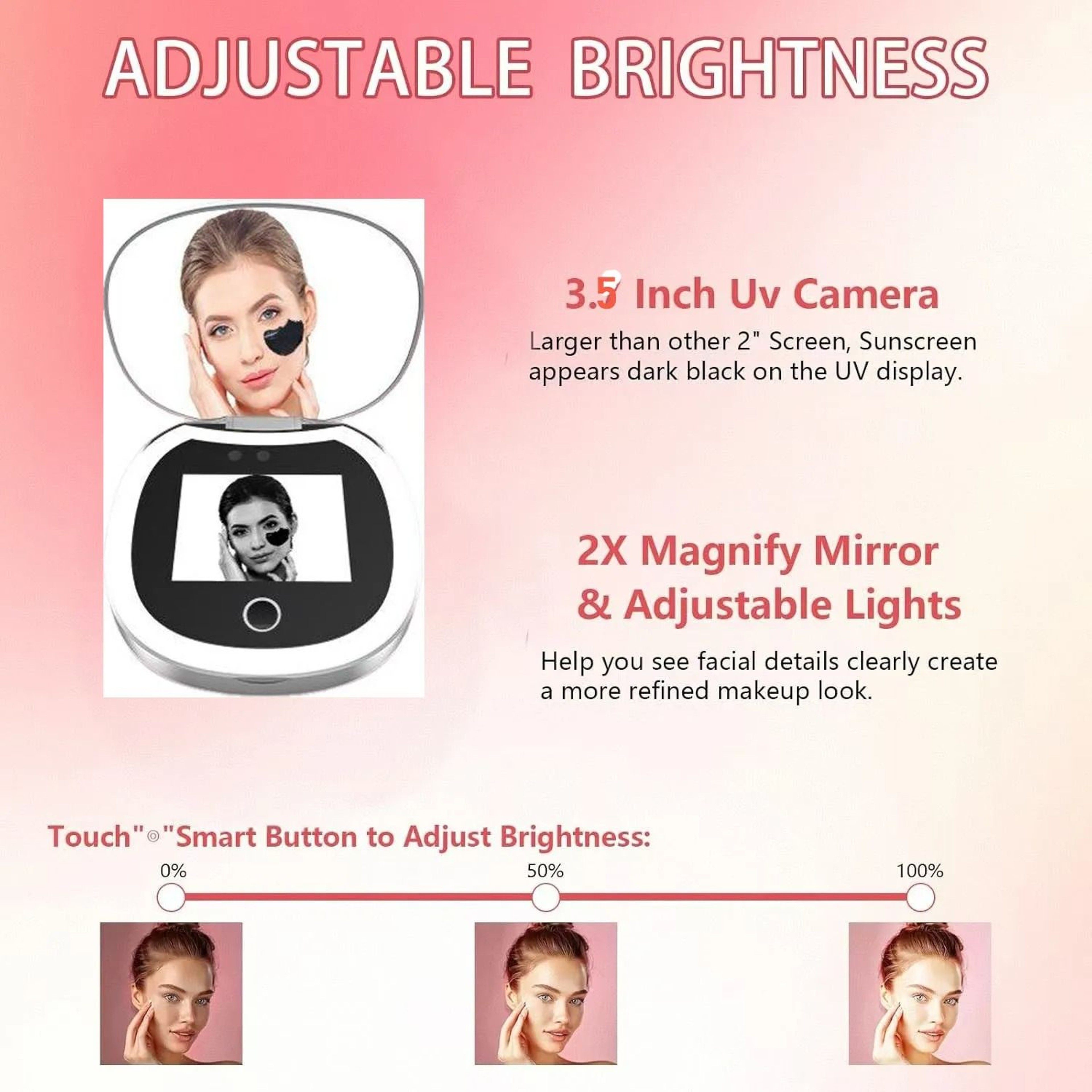 35Inch UV Camera Sunscreen Testing Mirror With LED Light  2X Magnification 4