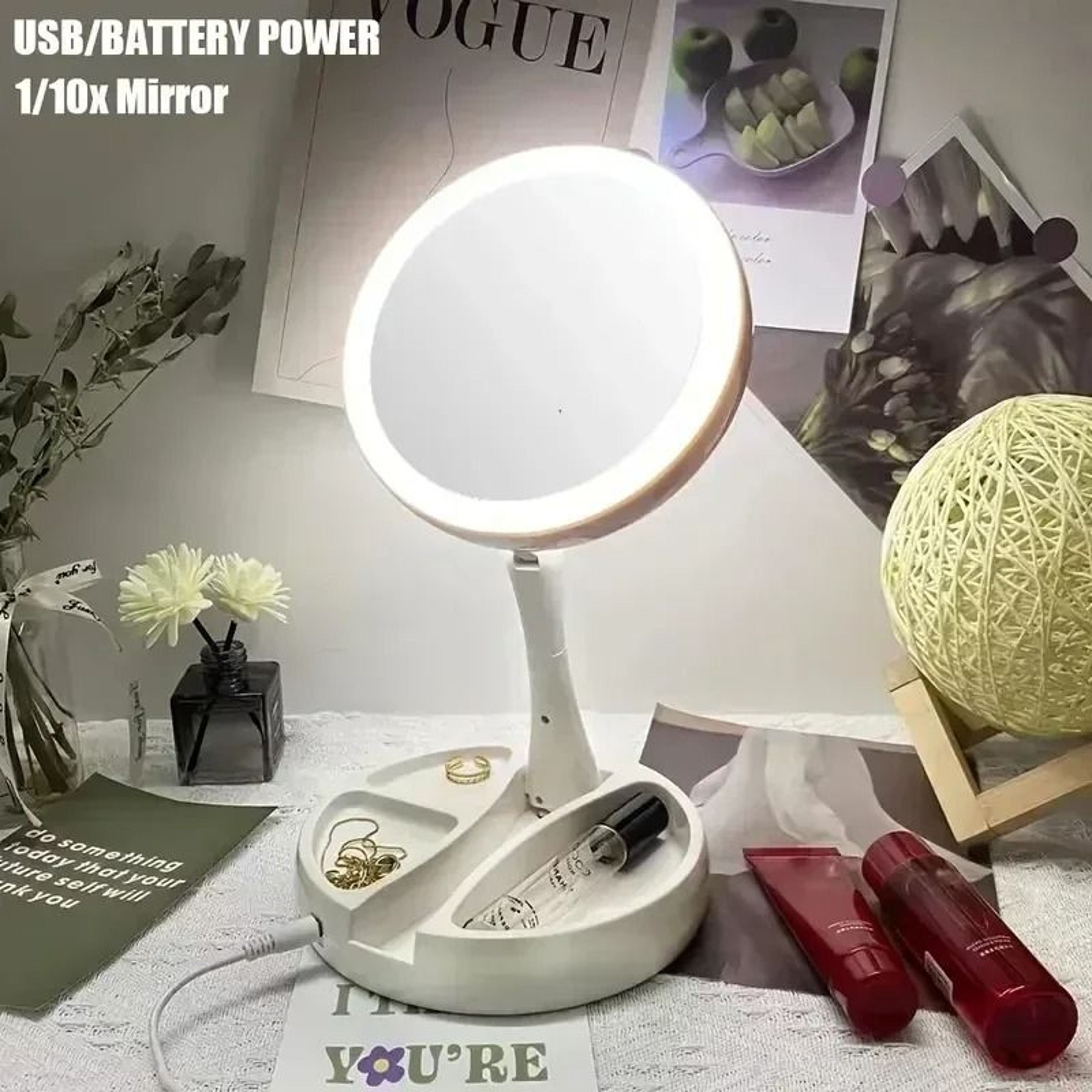 DualPower DoubleSided LED Makeup Mirror With 10X Magnification 1