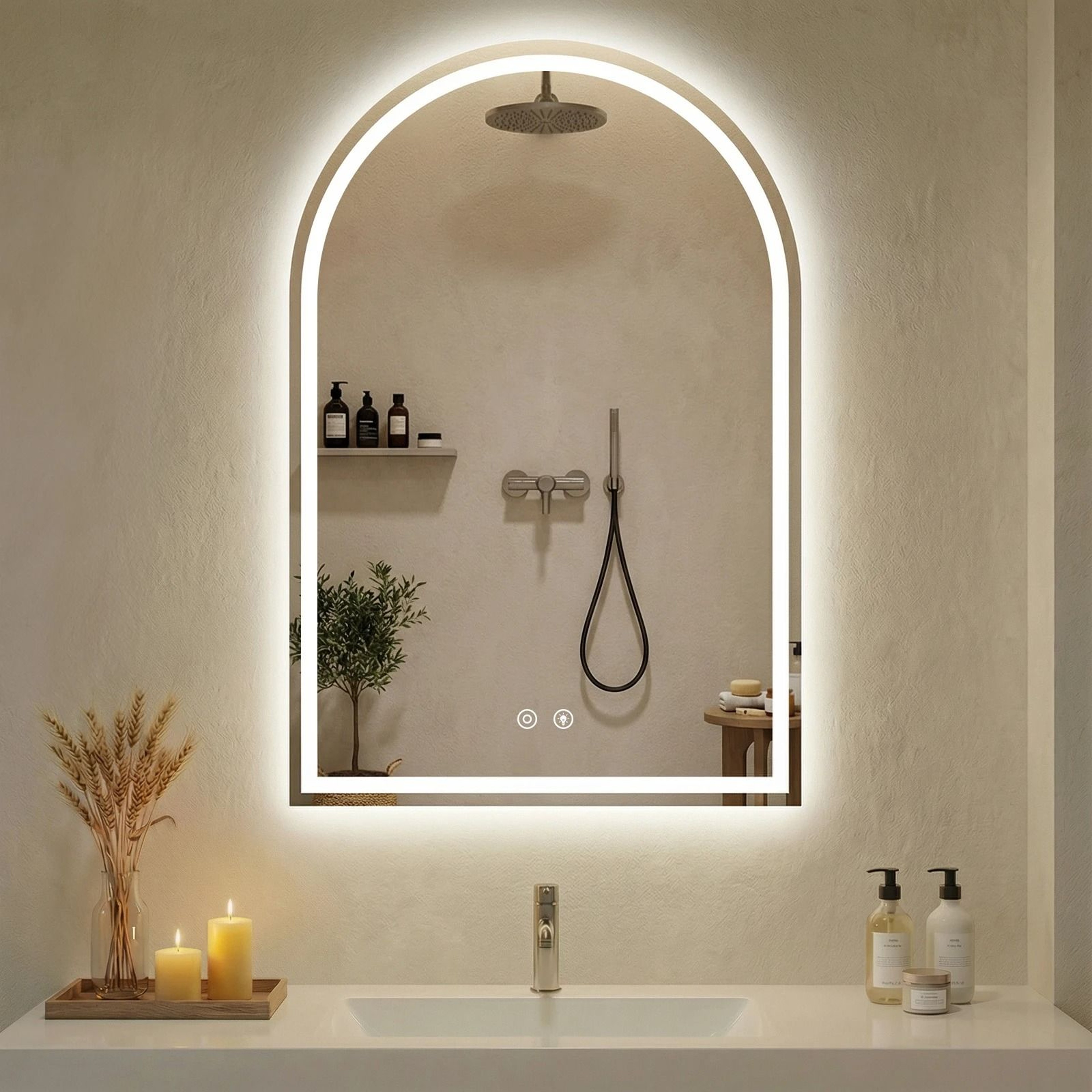 Arched LED Backlit Vanity Wall Mirror With 3Color Touch Memory  Tempered Glass 9