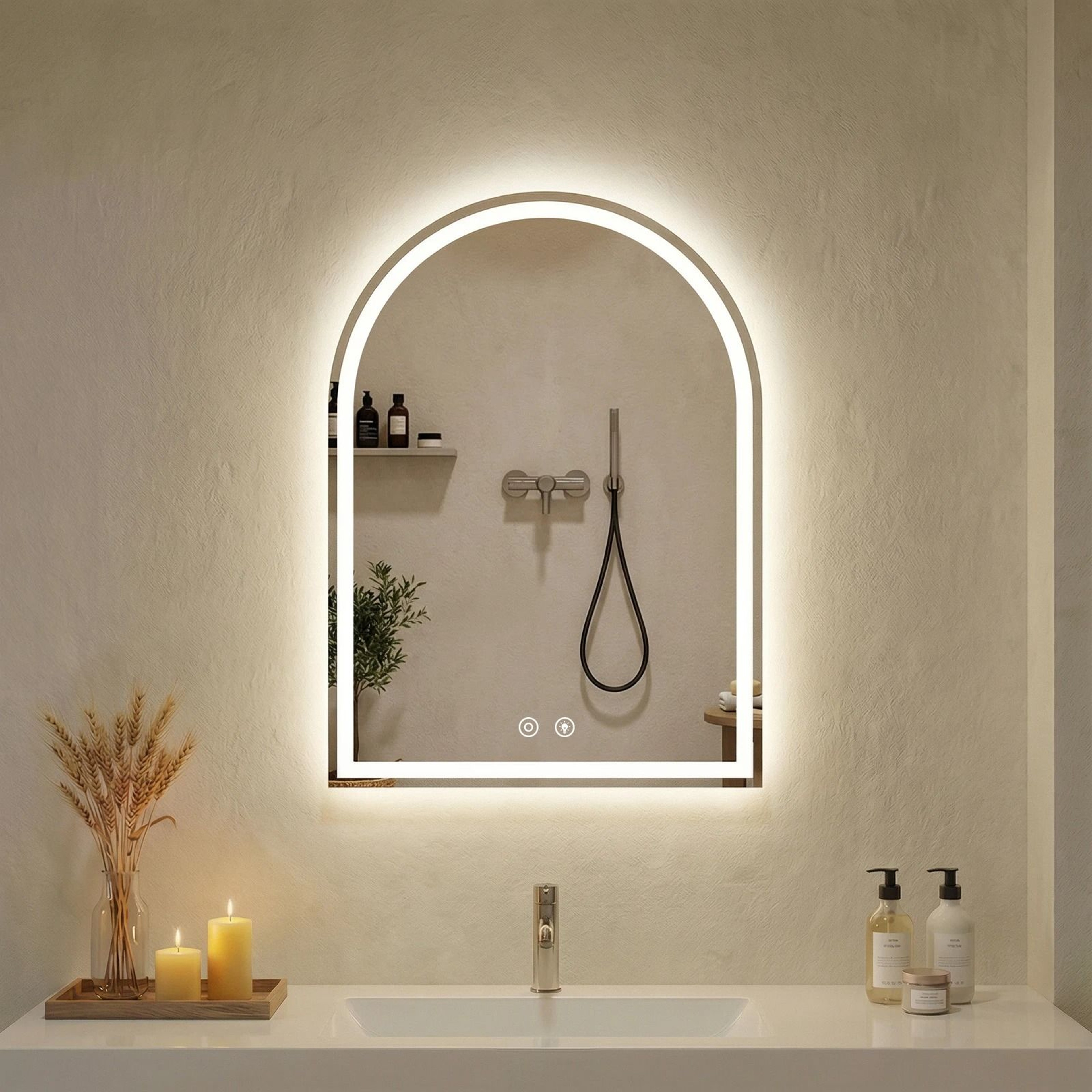 Arched LED Backlit Vanity Wall Mirror With 3Color Touch Memory  Tempered Glass 6