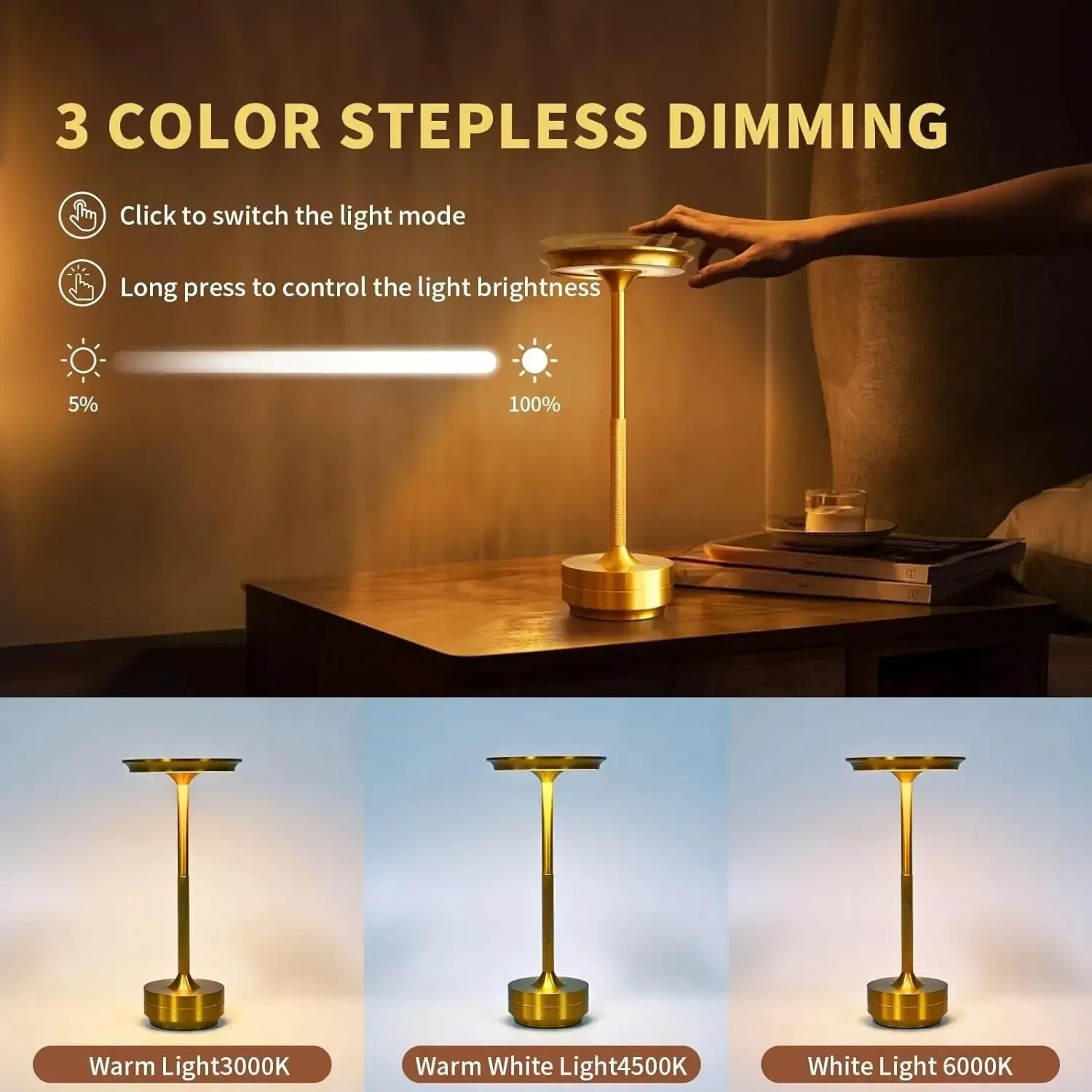 Classic Retro Wireless Dimmable LED Touch Table Lamp With Rechargeable Battery 2