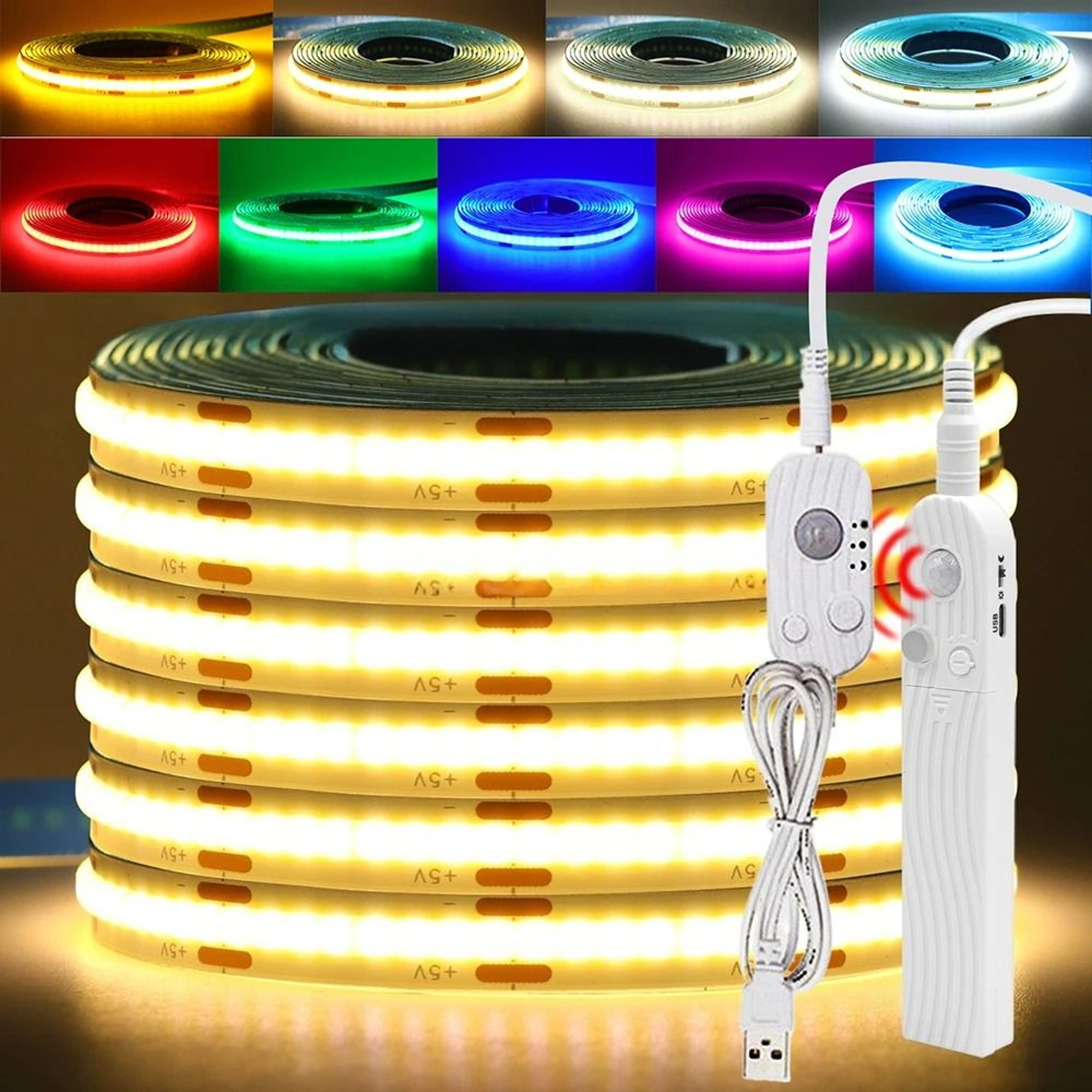 5V Flexible COB LED Motion Sensor Light Strip USB  Battery Powered 0