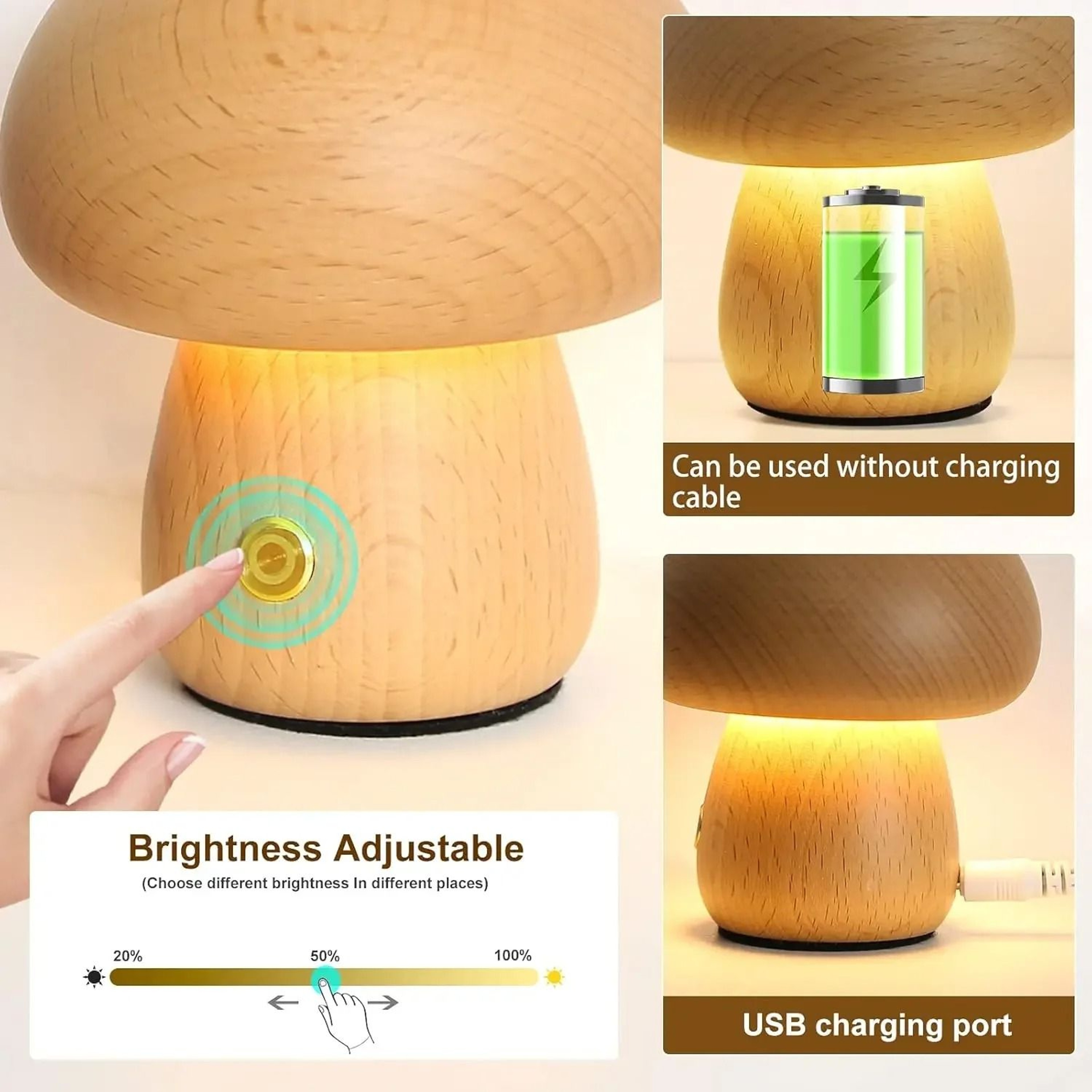 Cute Rechargeable Mushroom Touch LED Table Lamp  Portable Dimmable Night Light 2