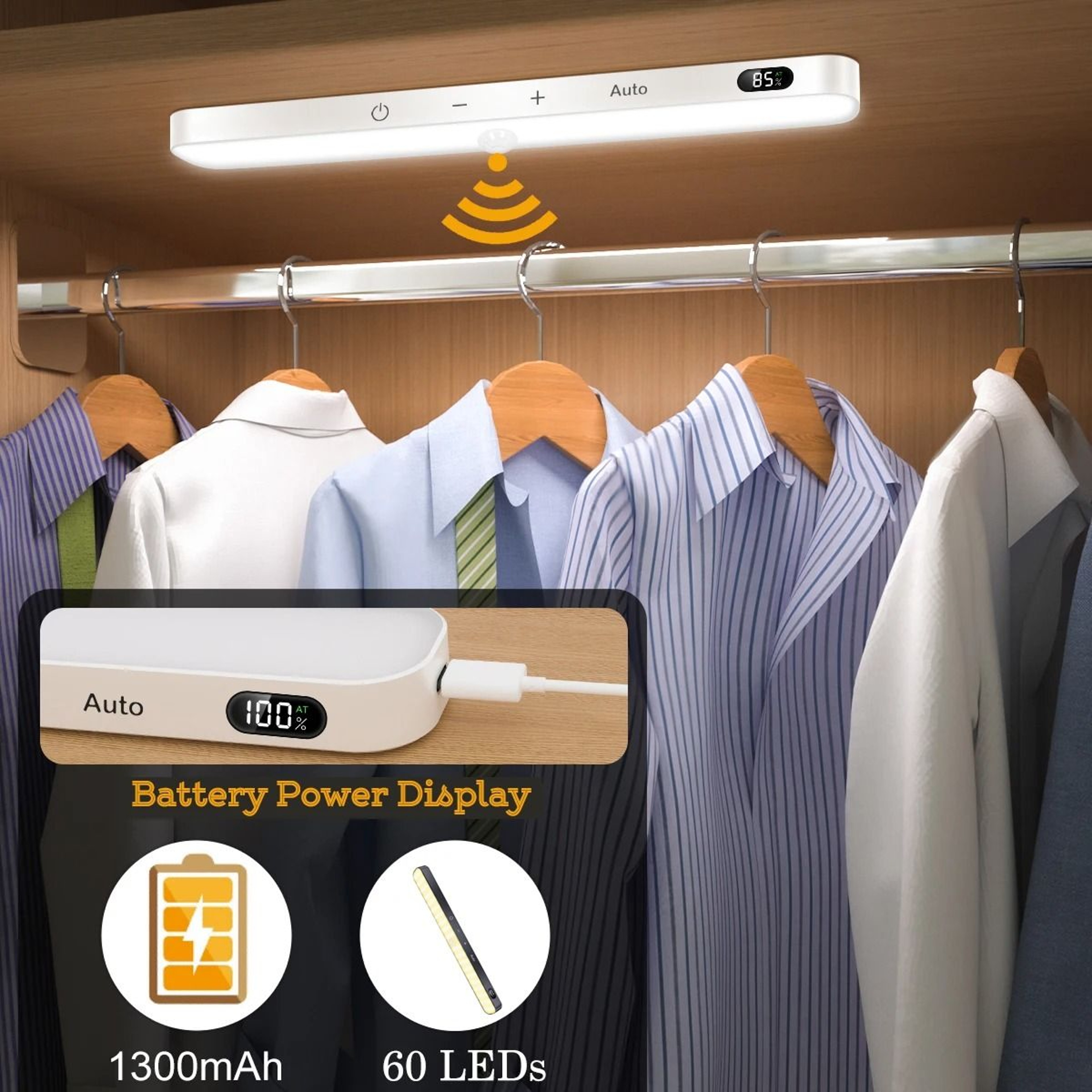 60LED UltraSlim Motion Sensor UnderCabinet Light  TouchDimmable Accent Lamp 0