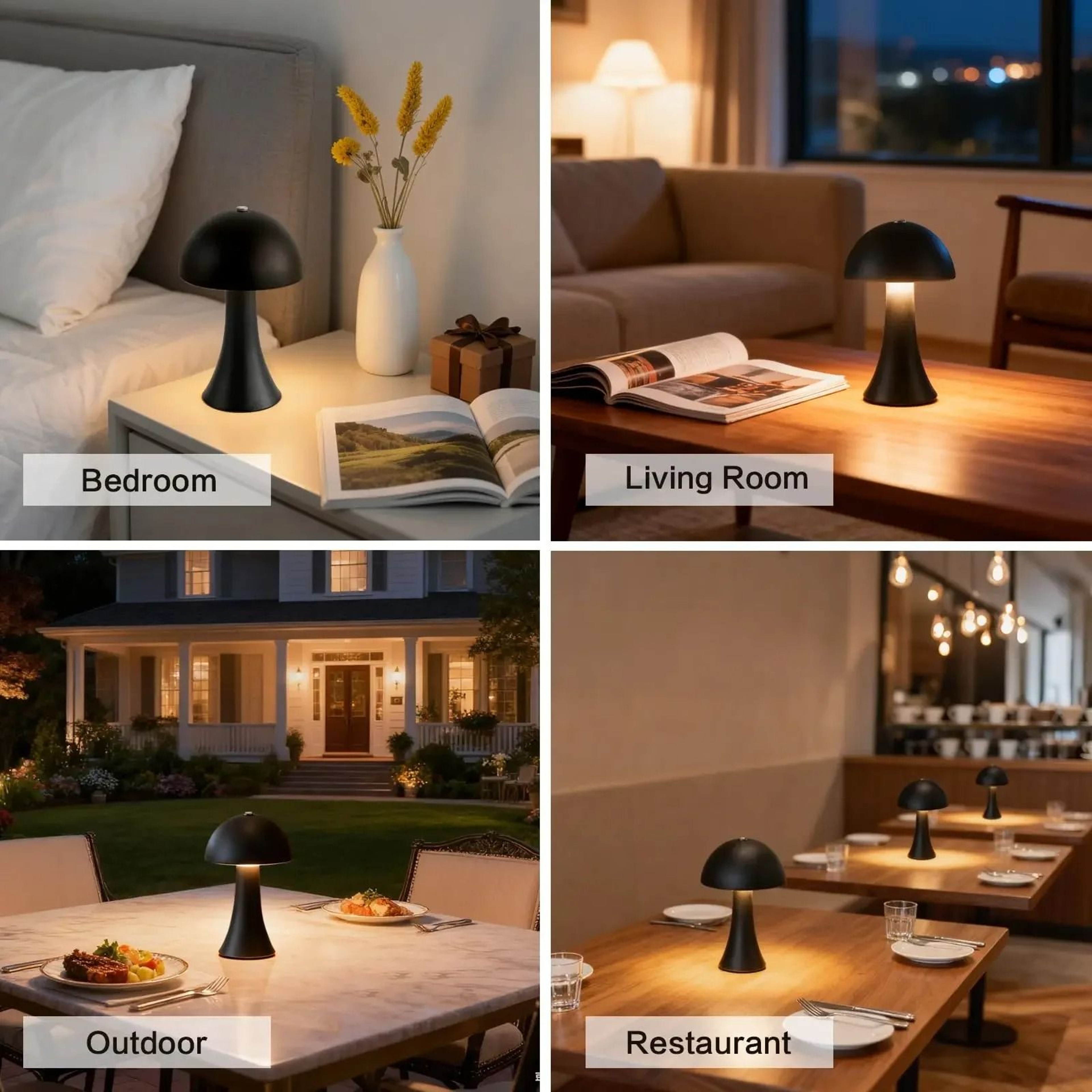 Vintage Mushroom Ambient Table Lamp With Touch Sensor  USB Rechargeable Battery 5