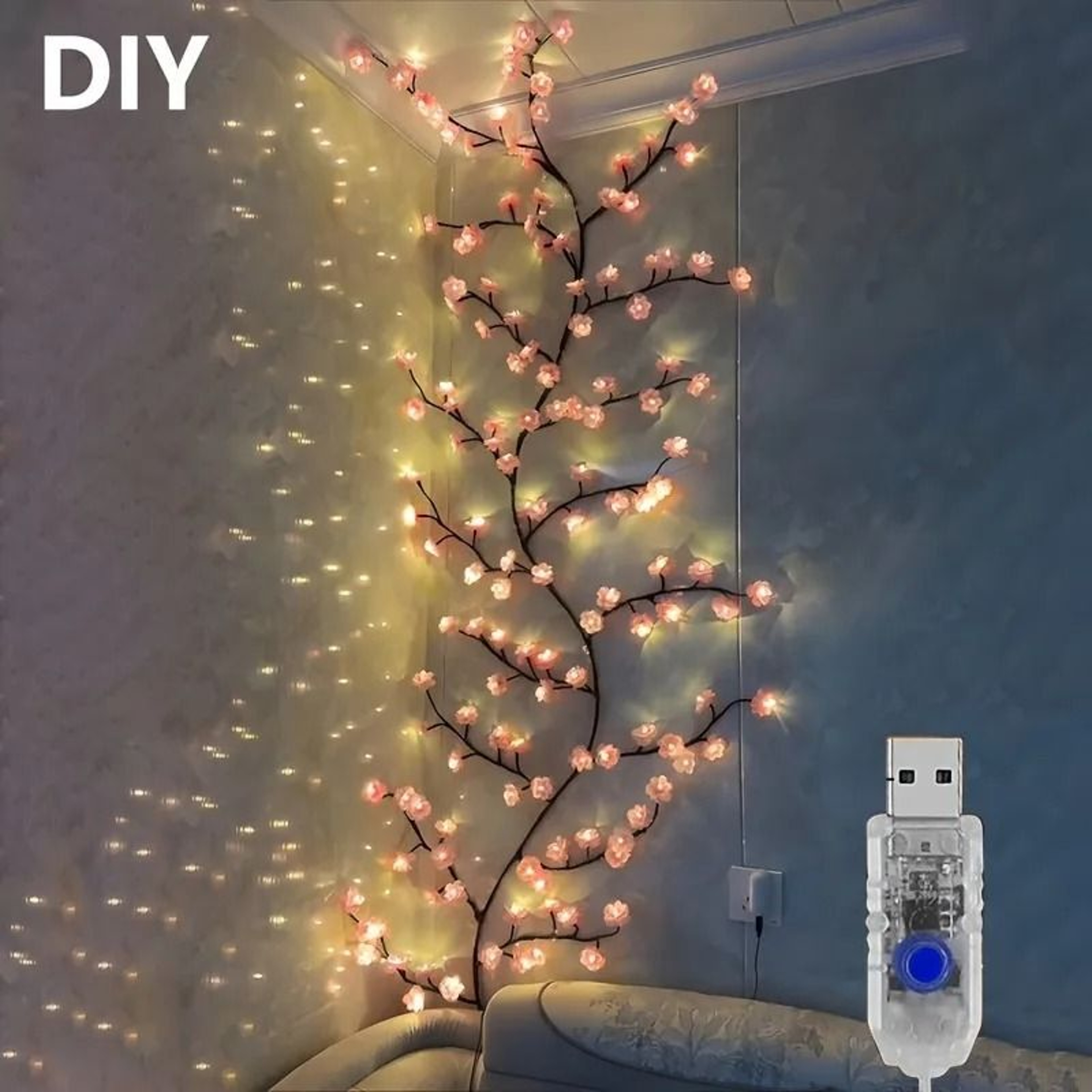 Artificial Flower Vine Cherry Blossom Fairy String Lights USB 5V 8 Lighting Modes 1