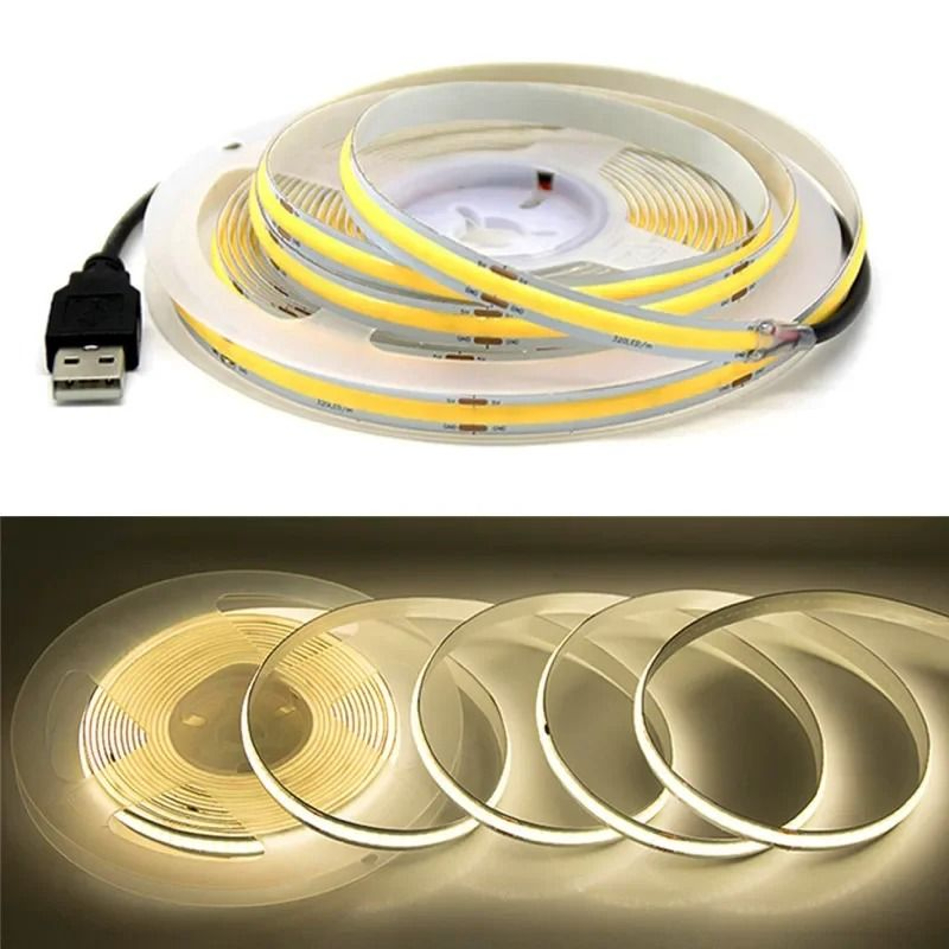 HighDensity 5V USB COB LED Light Strip 320 LEDsm Flexible Ribbon Rope 8